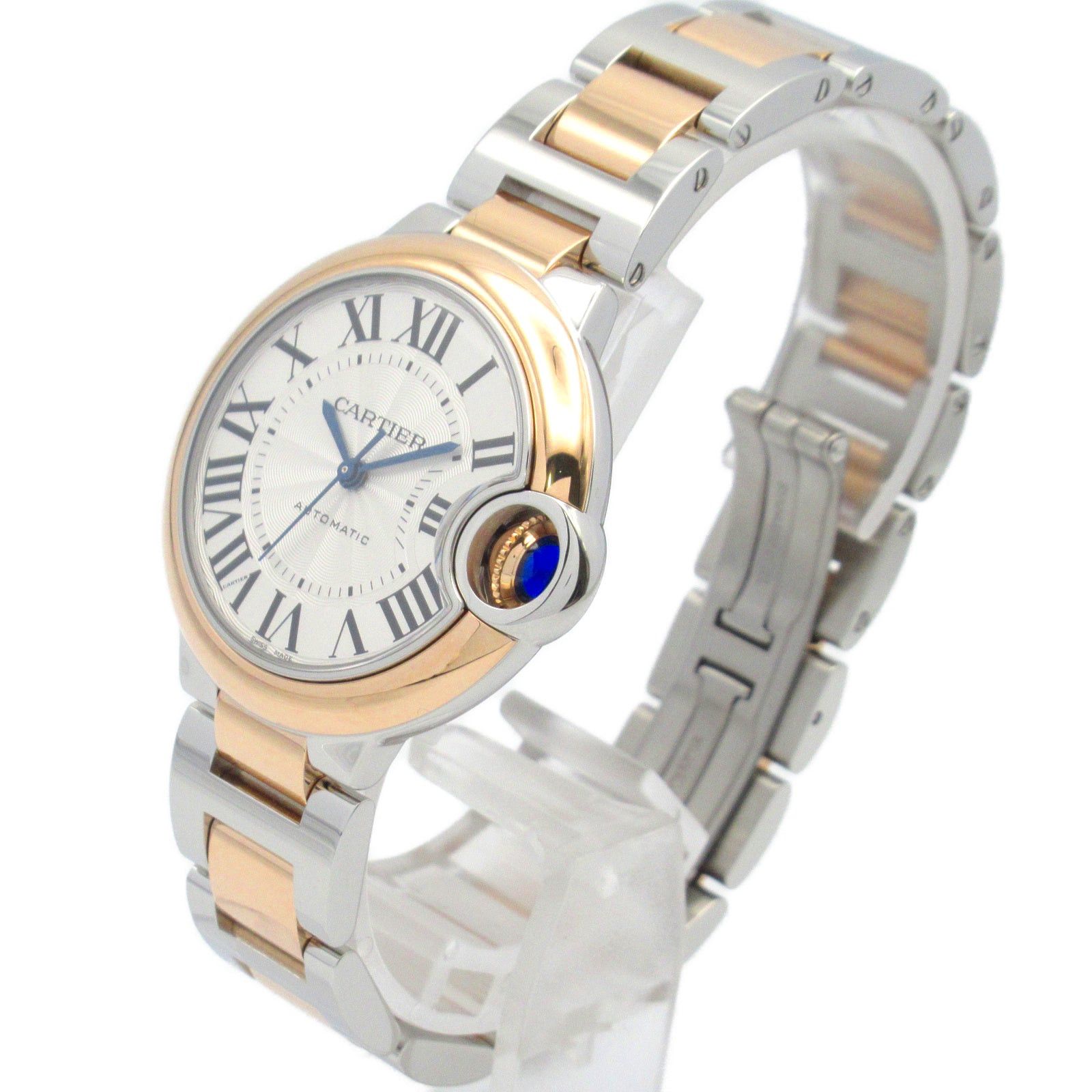Cartier Baron Blue Boys Watch Automatic Winding K18Pg (Pink Gold) Stainless Steel Silver