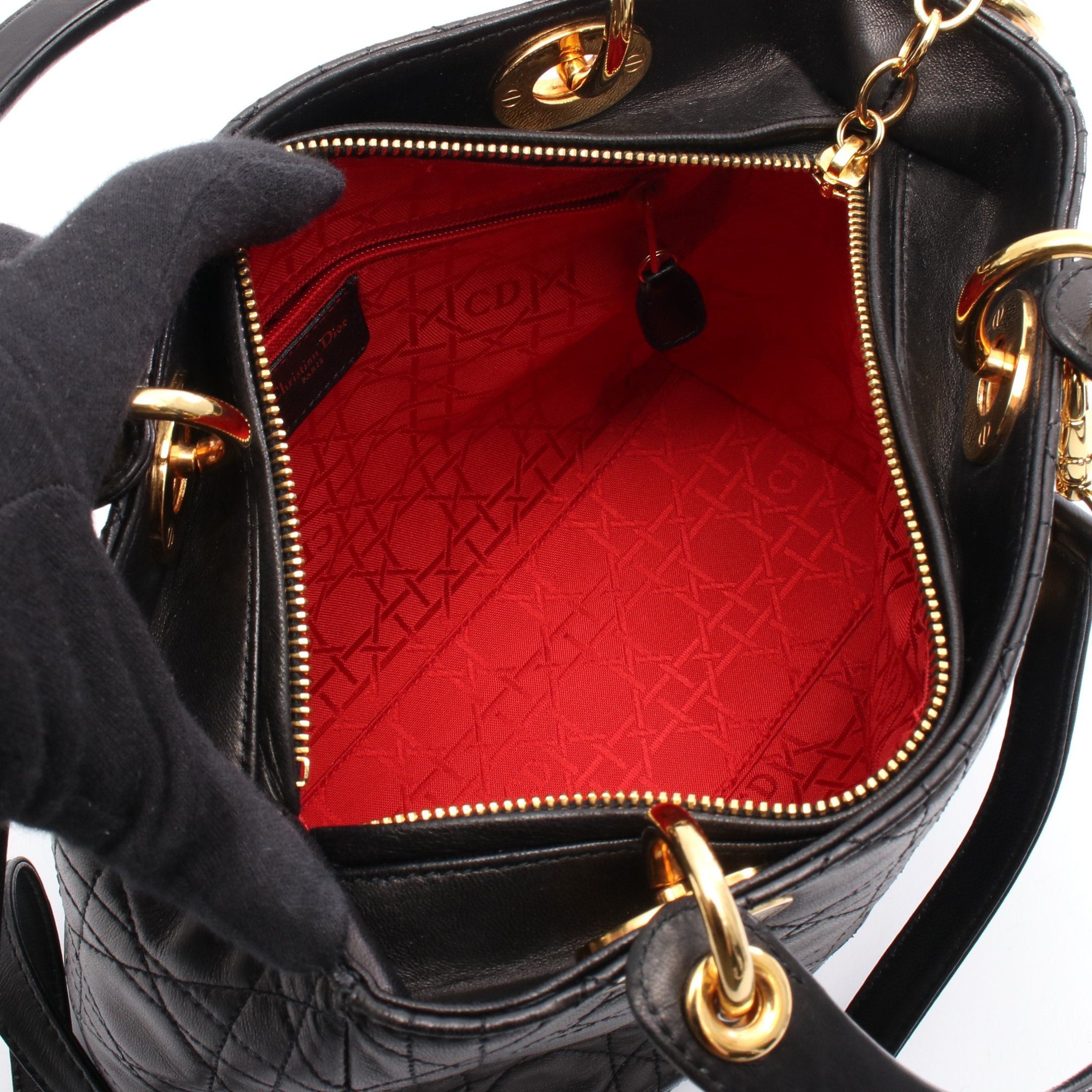 Dior Dior Lady Dior Handbag Leather Black Size ONE SIZE - 3 Thumbnail