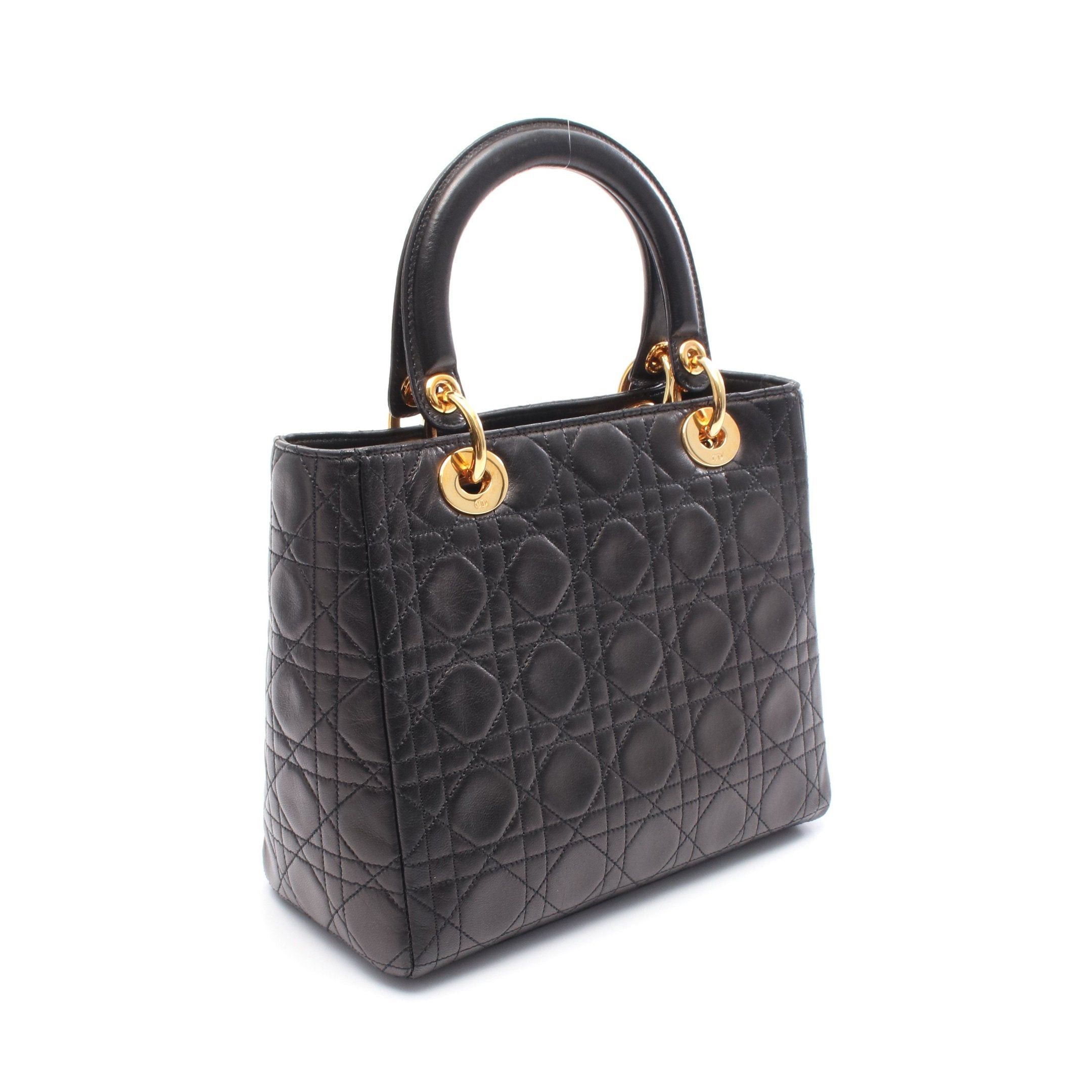 Dior Dior Lady Dior Handbag Leather Black Size ONE SIZE - 2 Thumbnail