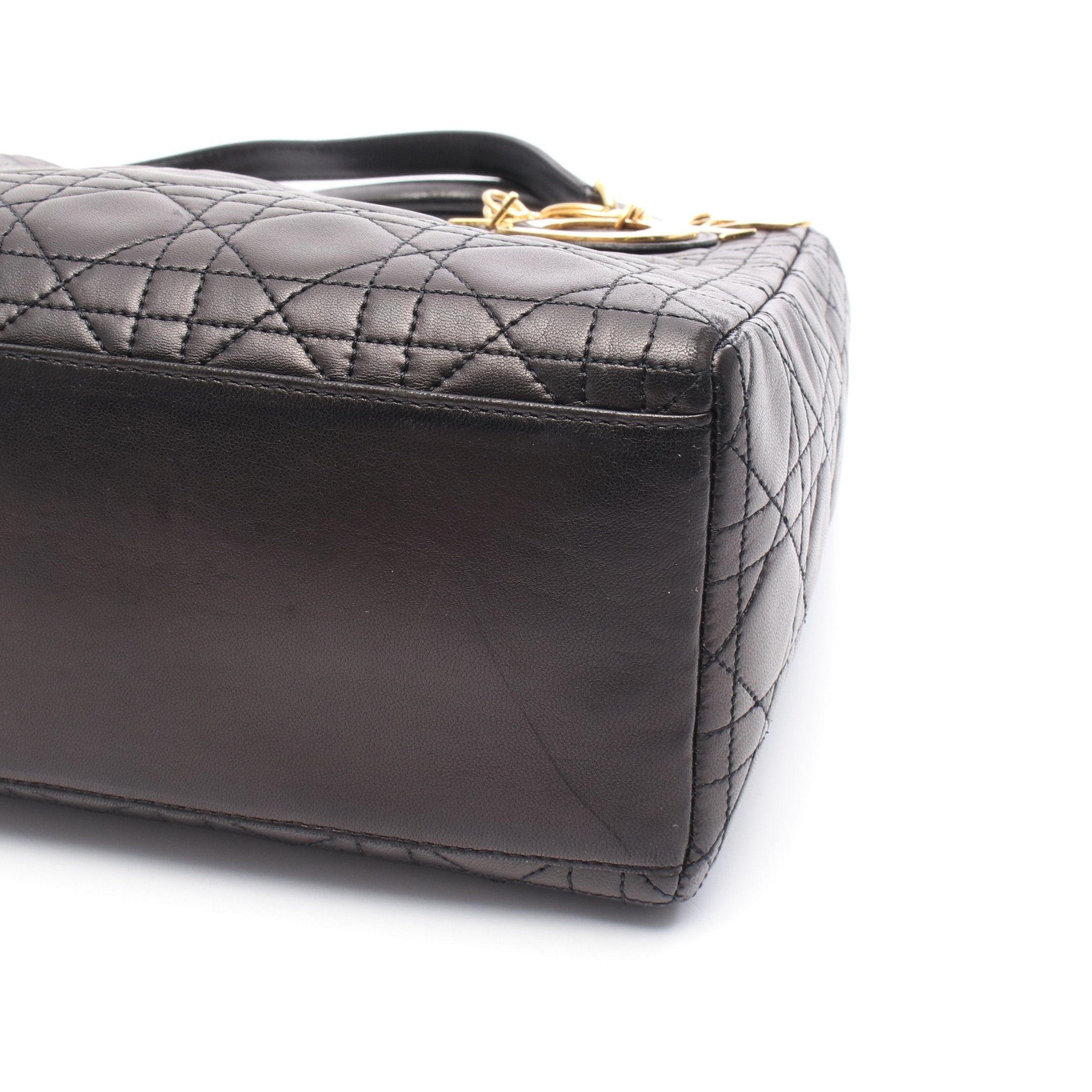 Dior Dior Lady Dior Handbag Leather Black Size ONE SIZE - 7 Thumbnail