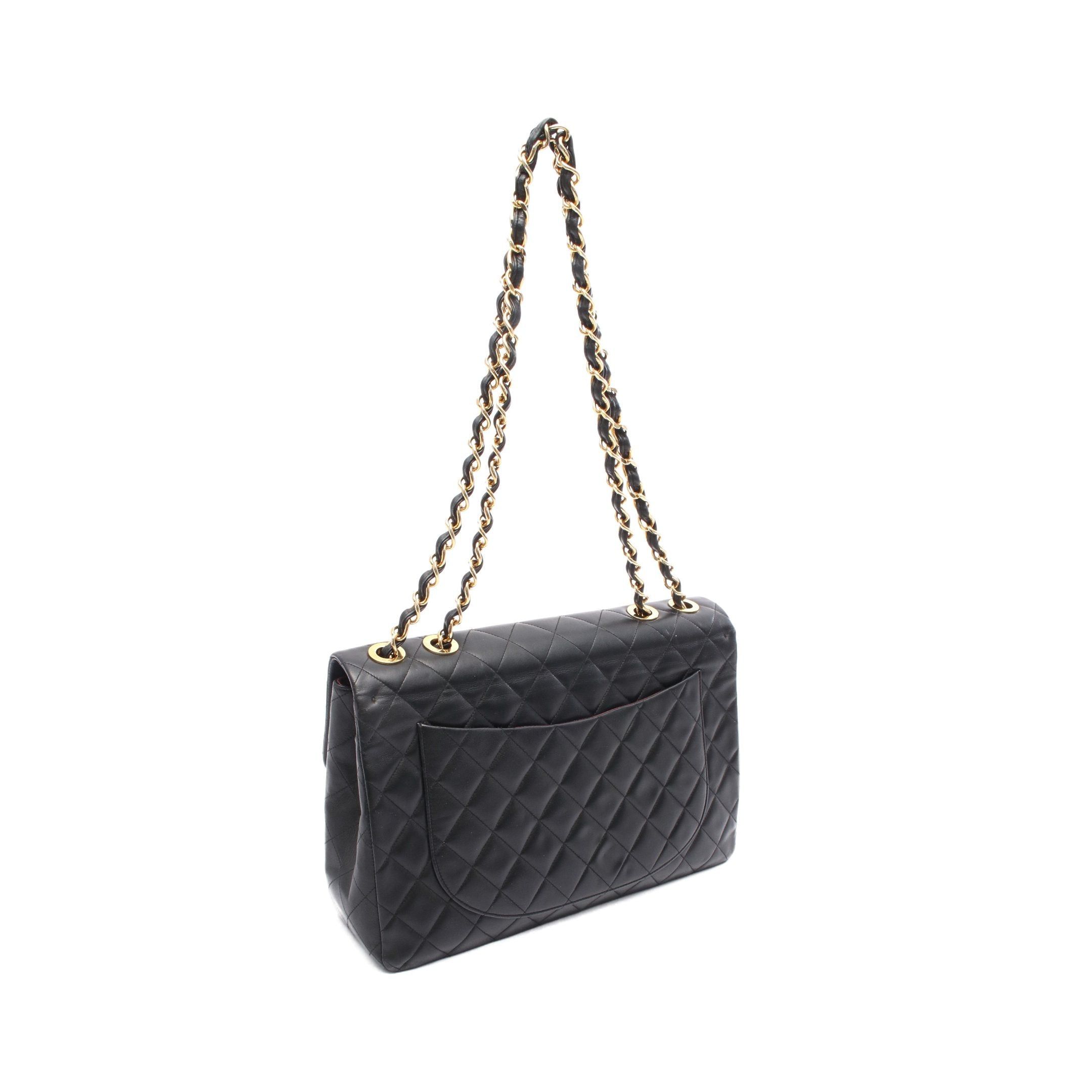 Chanel Chanel Decamatlassé 34 Single Flap Double Chain Shoulder Bag Lambskin Black Gold Hardware Size ONE SIZE - 2 Thumbnail
