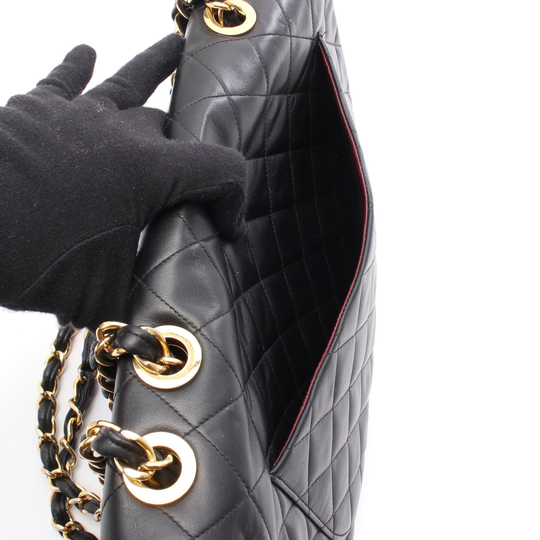 Chanel Chanel Decamatlassé 34 Single Flap Double Chain Shoulder Bag Lambskin Black Gold Hardware Size ONE SIZE - 7 Thumbnail