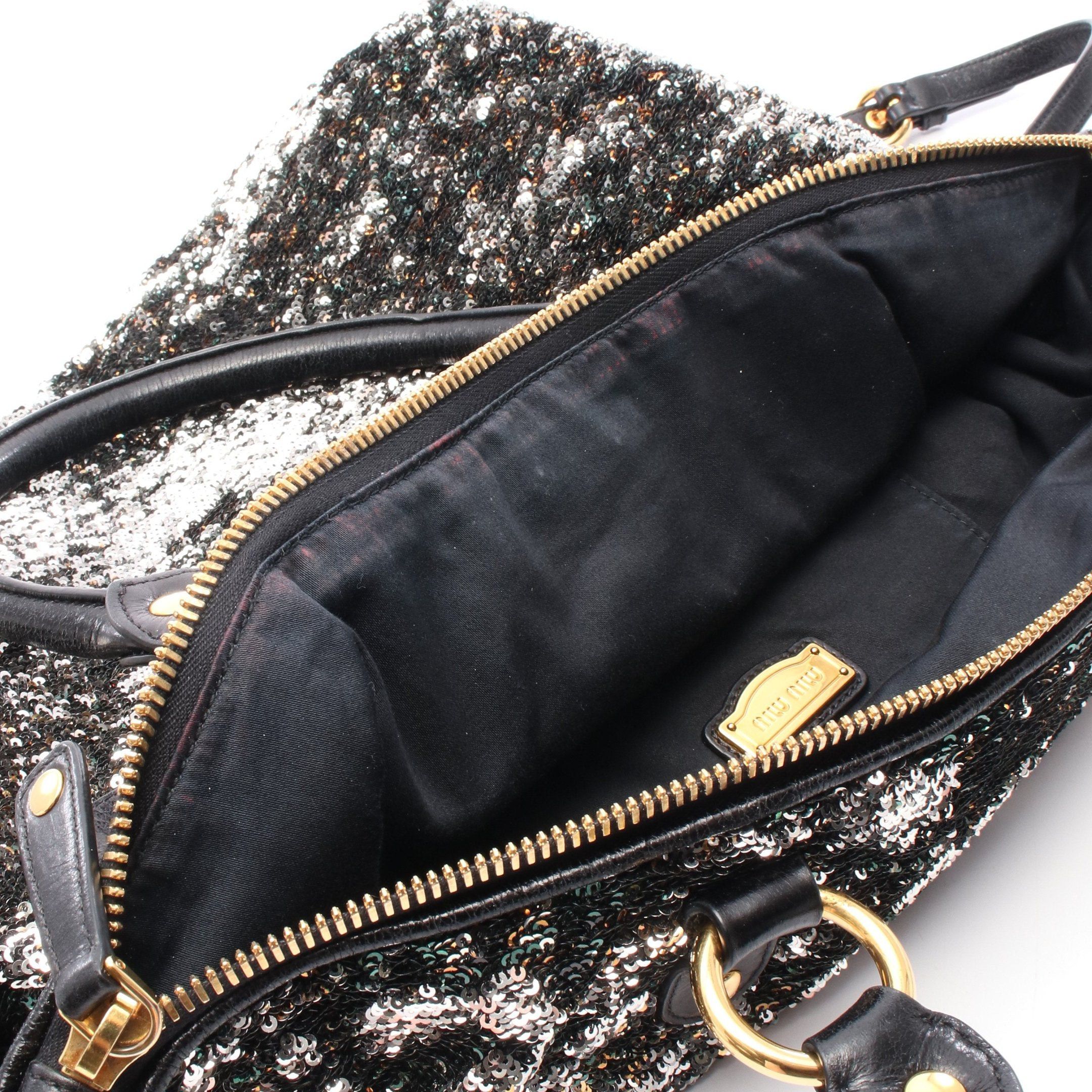 Miu Miu Miu Miu Handbag Tote Bag Sequin Leather Black Multicolor Size ONE SIZE - 5 Thumbnail