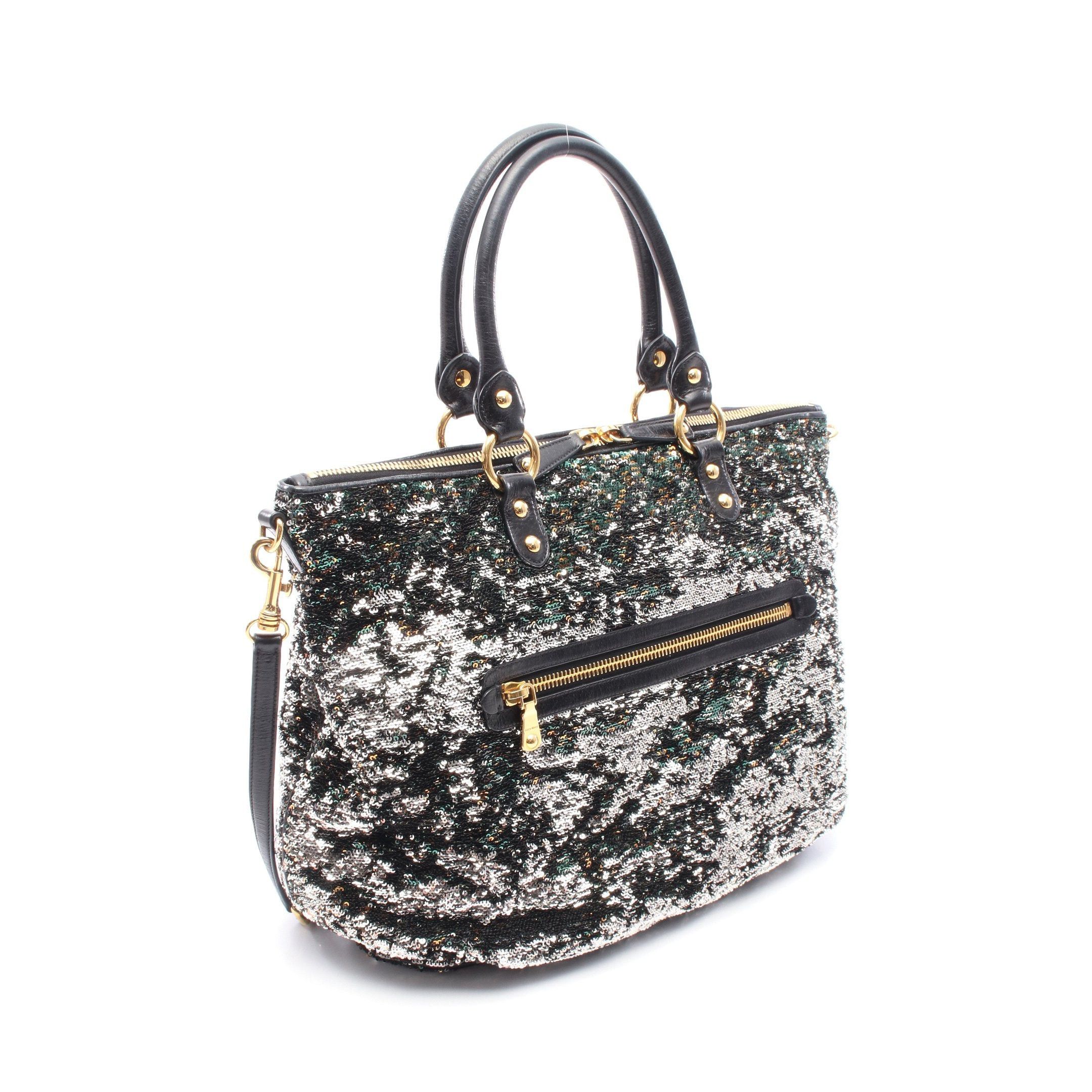 Miu Miu Miu Miu Handbag Tote Bag Sequin Leather Black Multicolor Size ONE SIZE - 2 Thumbnail