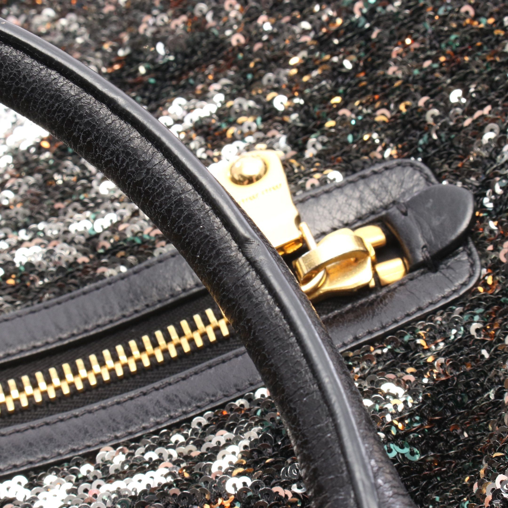 Miu Miu Miu Miu Handbag Tote Bag Sequin Leather Black Multicolor Size ONE SIZE - 6 Thumbnail