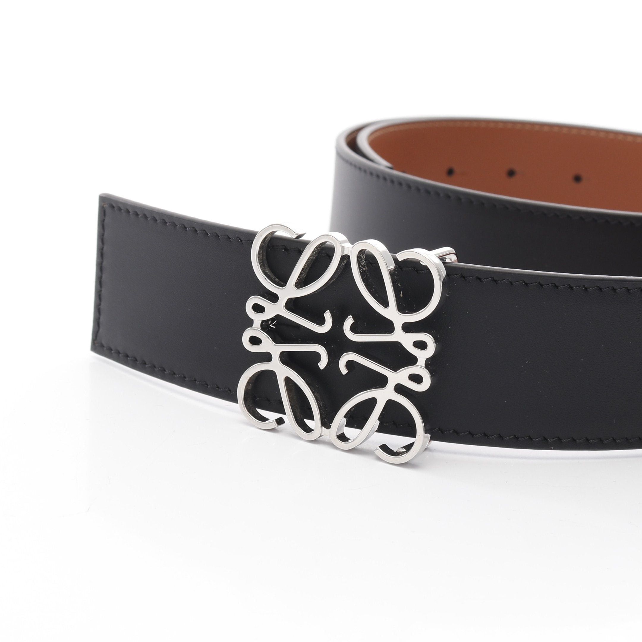 Loewe Loewe Anagram Belt Leather Black Light Brown Reversible Silver Hardware Size ONE SIZE - 2 Thumbnail