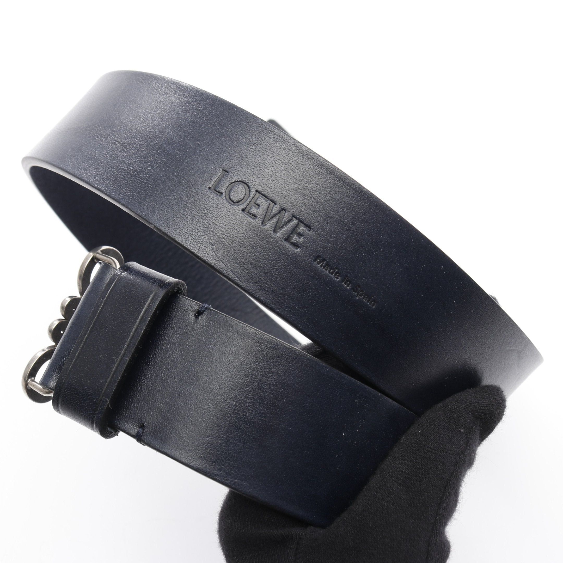 Loewe Loewe Chunky Anagram Belt Leather Dark Navy Silver Hardware Size ONE SIZE - 7 Thumbnail