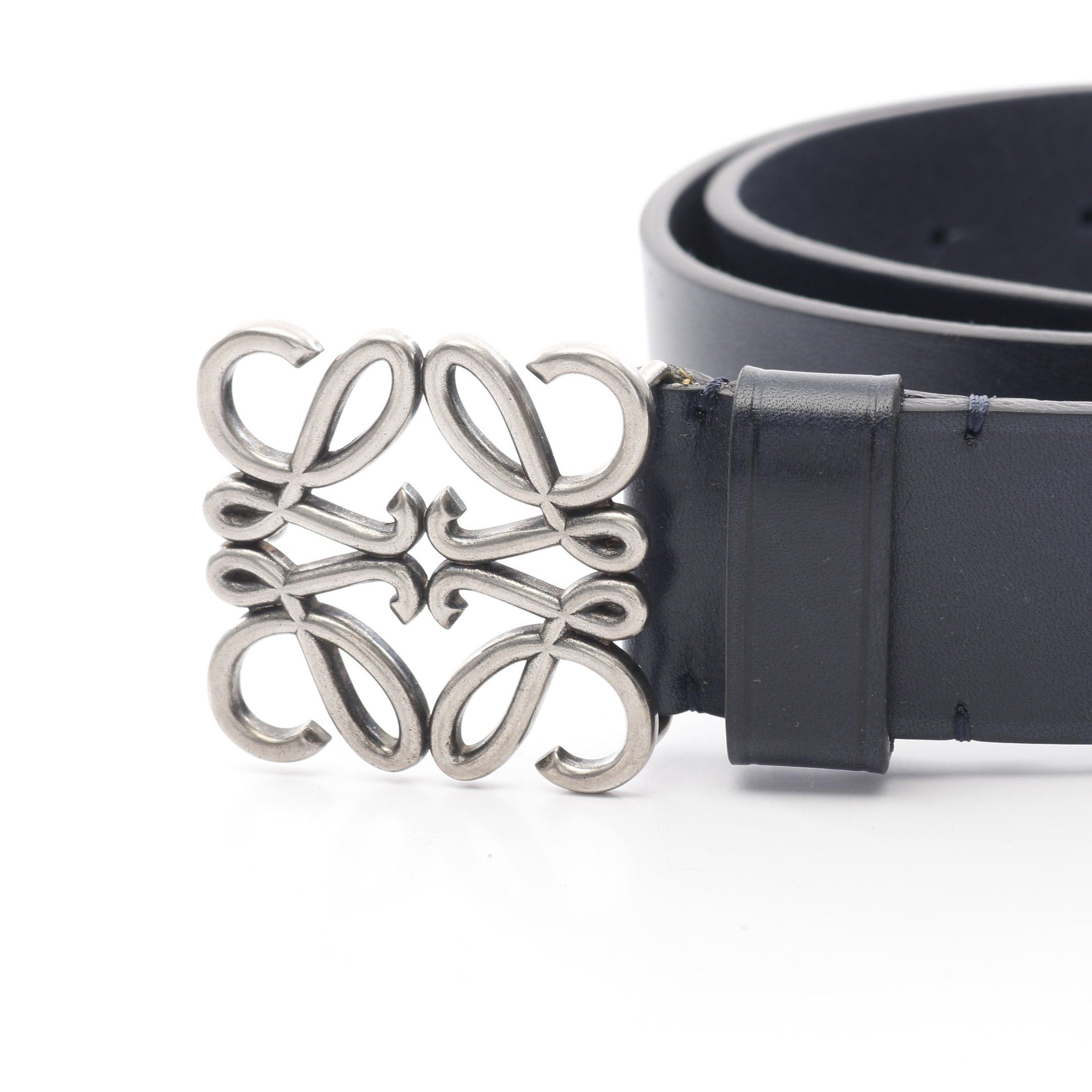 Loewe Loewe Chunky Anagram Belt Leather Dark Navy Silver Hardware Size ONE SIZE - 2 Thumbnail