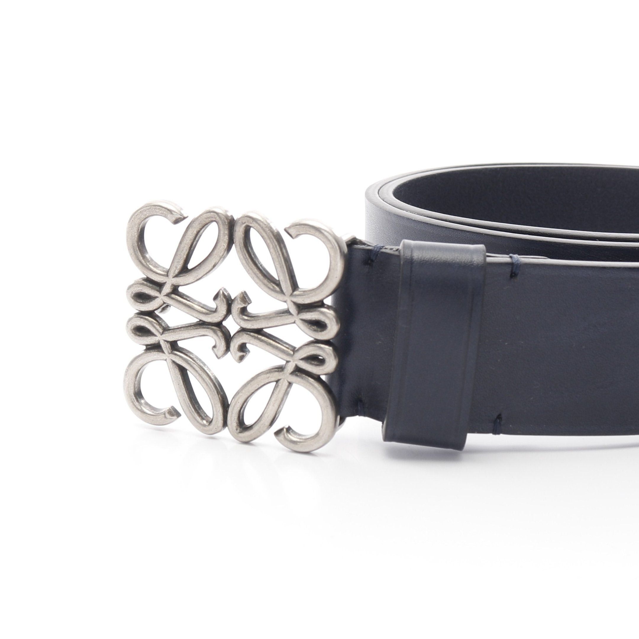 Loewe Loewe Chunky Anagram Belt Leather Dark Navy Silver Hardware Size ONE SIZE - 2 Thumbnail