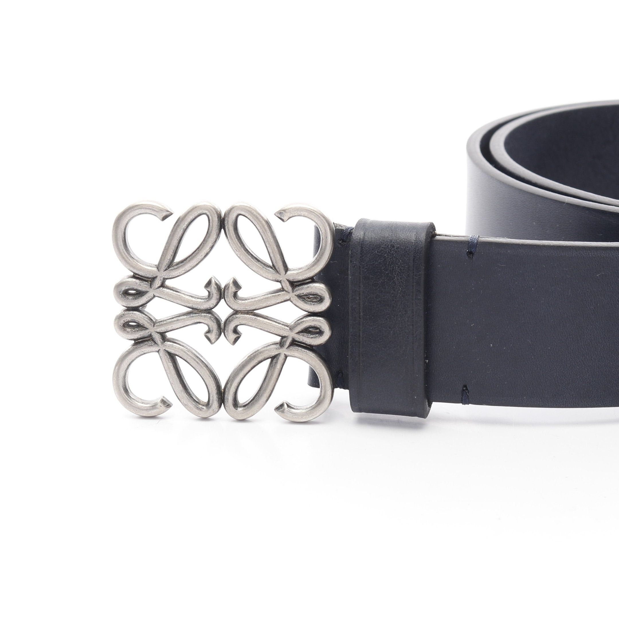 Loewe Loewe Chunky Anagram Belt Leather Dark Navy Silver Hardware Size ONE SIZE - 2 Thumbnail