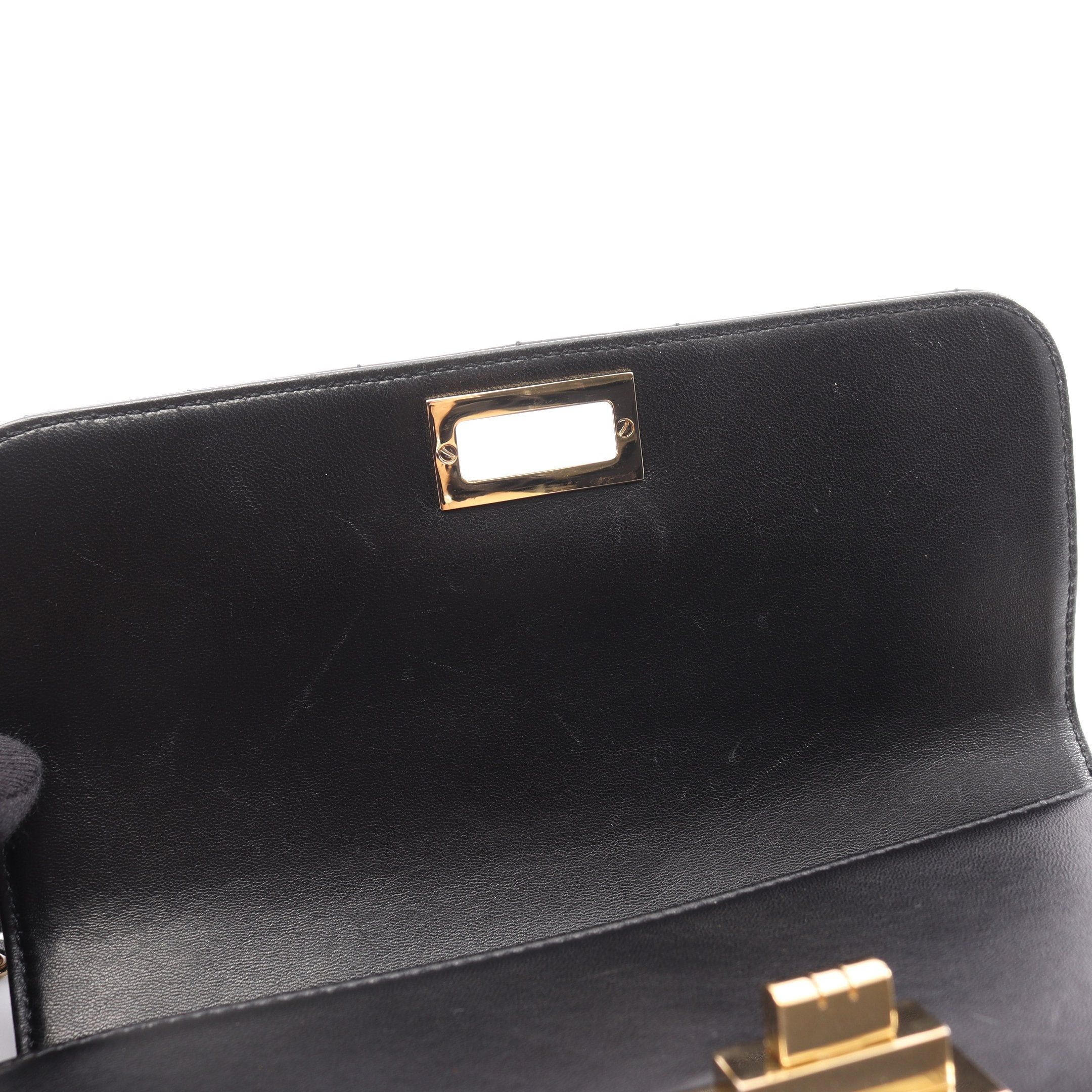Chanel Chanel 2.55 Chocolate Bar Double Chain Shoulder Bag Lambskin Black Gold Hardware Size ONE SIZE - 10 Thumbnail