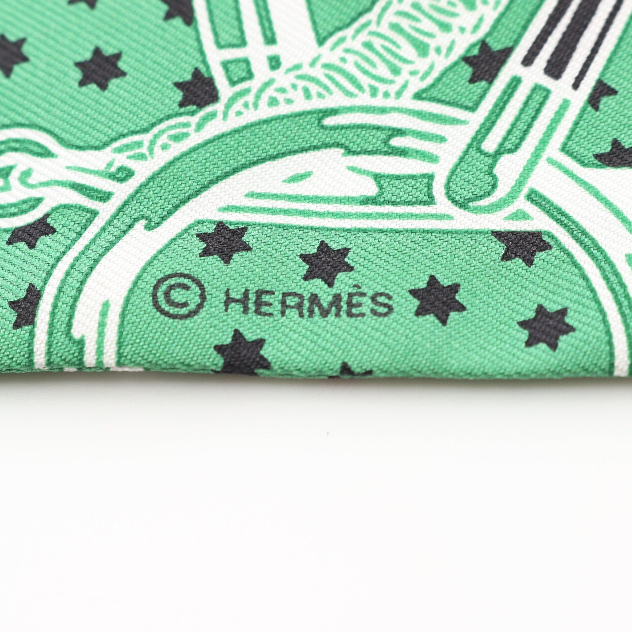 Hermes Hermes Twilly Eeperon Dor Bandana Ribbon Scarf Silk Green Multicolor Size ONE SIZE - 2 Thumbnail