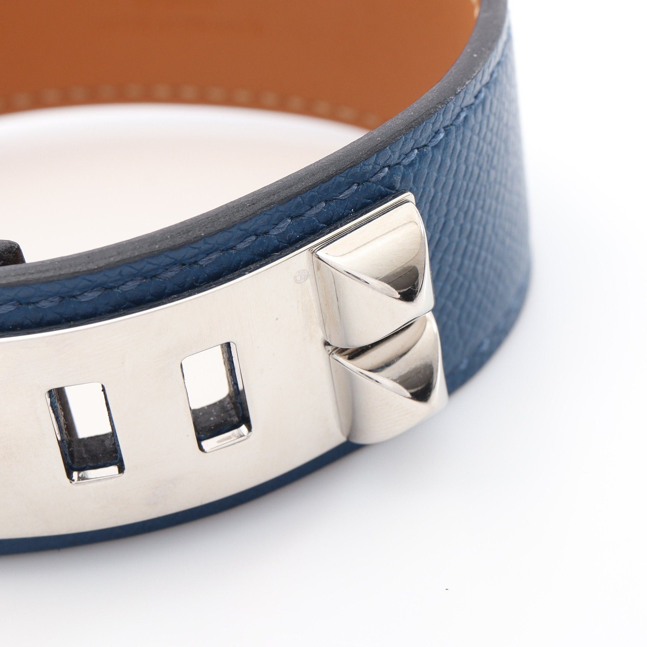 Hermes Hermes Corridian Bracelet Bangle Leather Dark Blue Silver D Stamp Size ONE SIZE - 7 Thumbnail