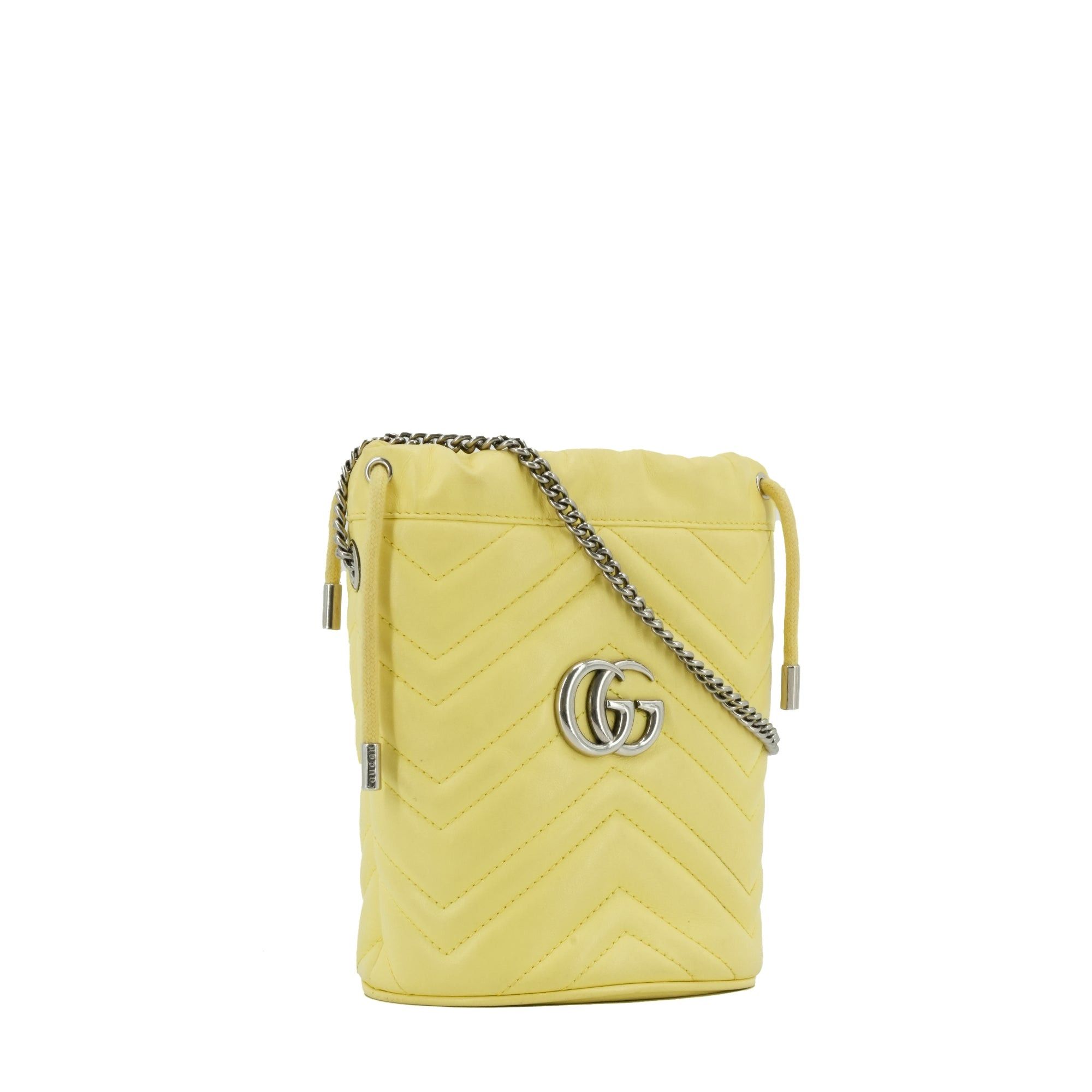 Gucci GUCCI - Gucci GG Marmont Quilted Bucket Shoulder Bag in Pastel Yellow Leather Size ONE SIZE - 2 Thumbnail