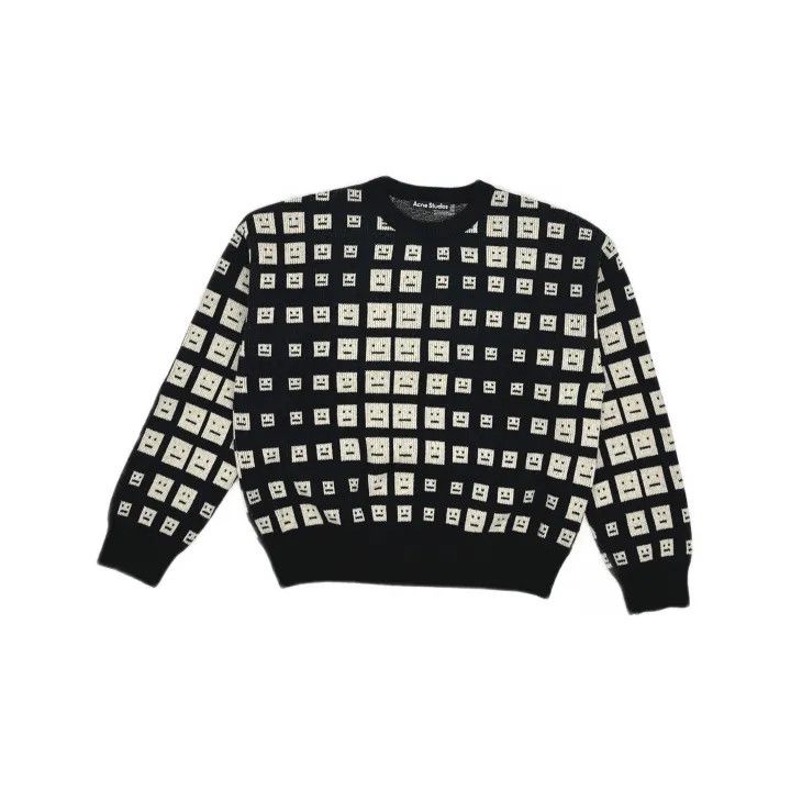 Acne Studios Black Knit Sweater with Smiley Pattern