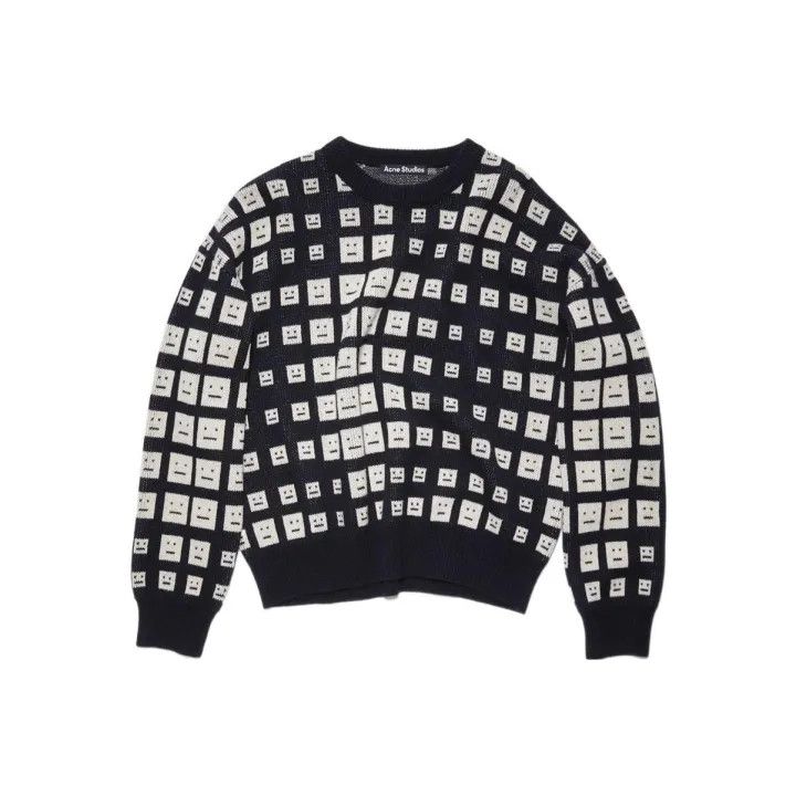 Acne Studios Black Knit Sweater with Smiley Pattern