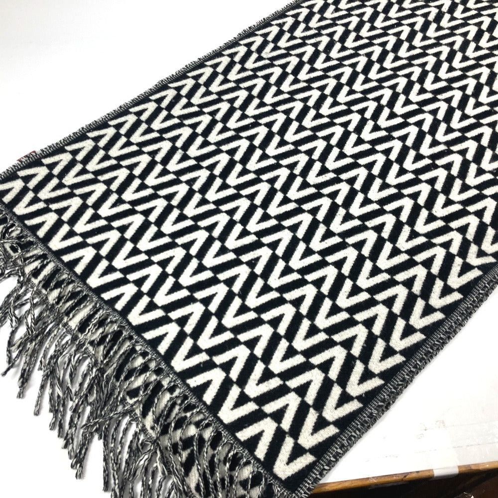 Valentino Valentino Logo Fringe Bicolor Scarf Cashmere Unisex Black Size ONE SIZE - 7 Thumbnail
