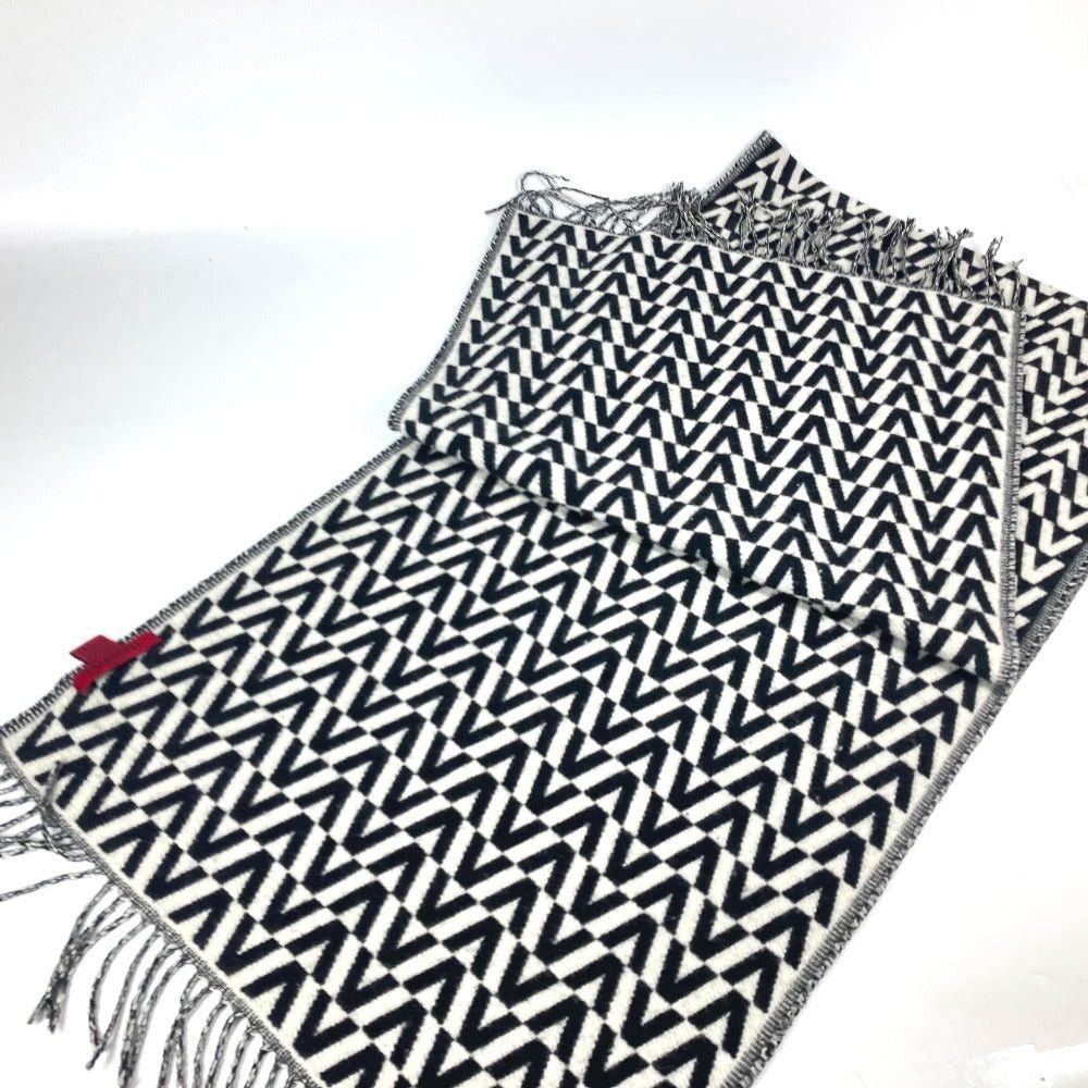 Valentino Valentino Logo Fringe Bicolor Scarf Cashmere Unisex Black Size ONE SIZE - 2 Thumbnail