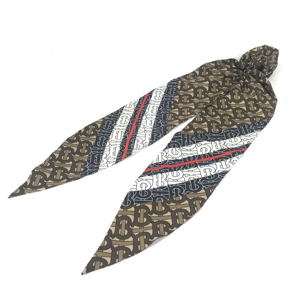 Burberry Burberry 8018660 Monogram Tb Logo Hair Accessory Scarf Chignonette Scrunchie Silk Women Brown Size ONE SIZE - 2 Thumbnail