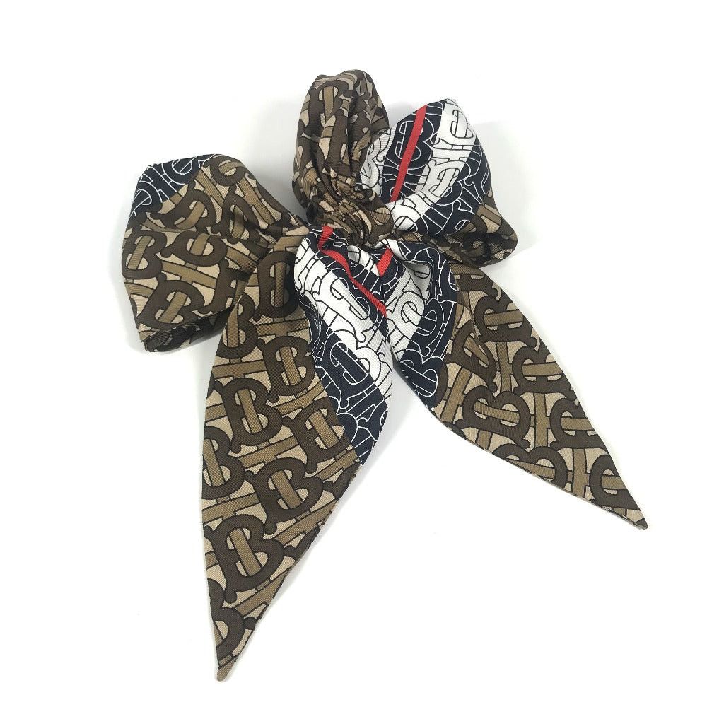 Burberry Burberry 8018660 Monogram Tb Logo Hair Accessory Scarf Chignonette Scrunchie Silk Women Brown Size ONE SIZE - 10 Thumbnail