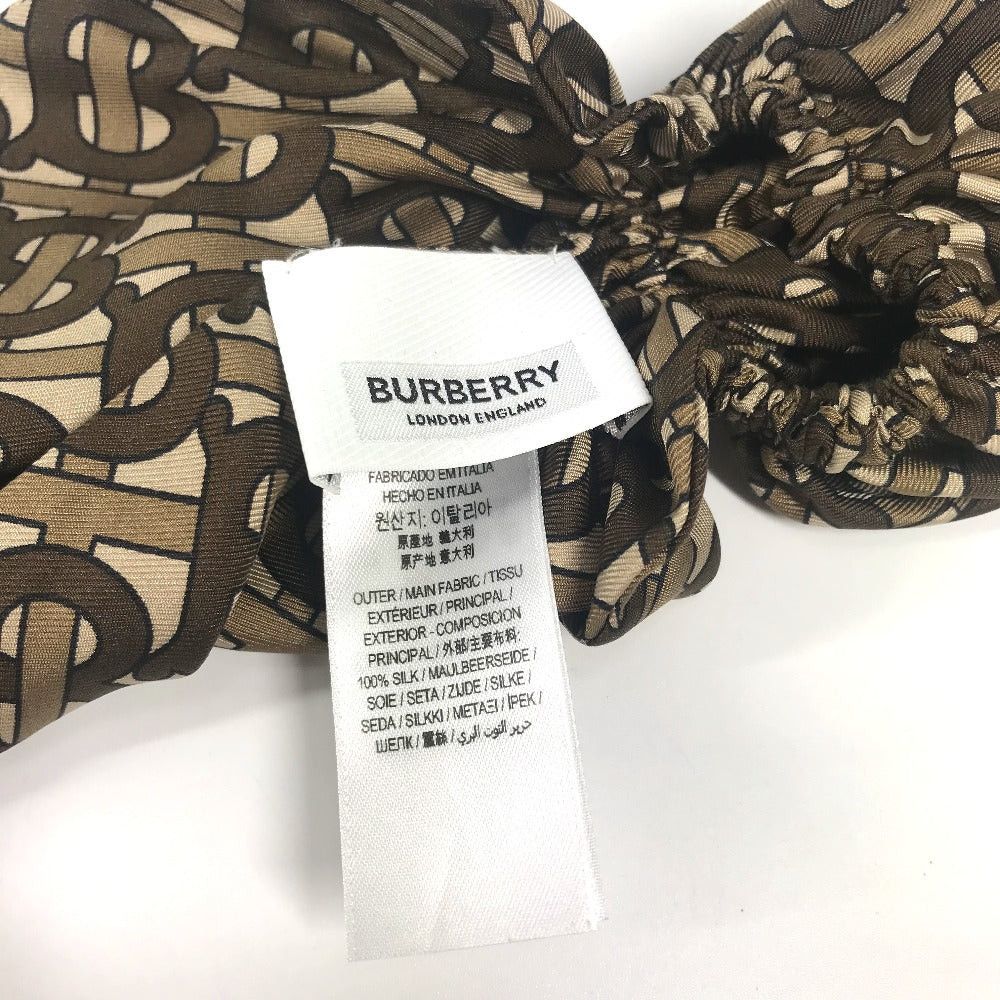 Burberry Burberry 8018660 Monogram Tb Logo Hair Accessory Scarf Chignonette Scrunchie Silk Women Brown Size ONE SIZE - 5 Thumbnail