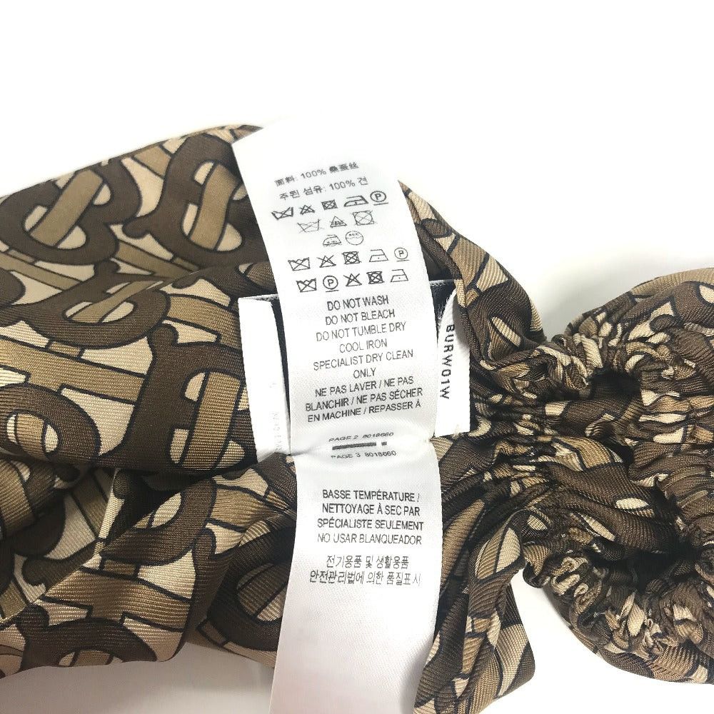 Burberry Burberry 8018660 Monogram Tb Logo Hair Accessory Scarf Chignonette Scrunchie Silk Women Brown Size ONE SIZE - 7 Thumbnail