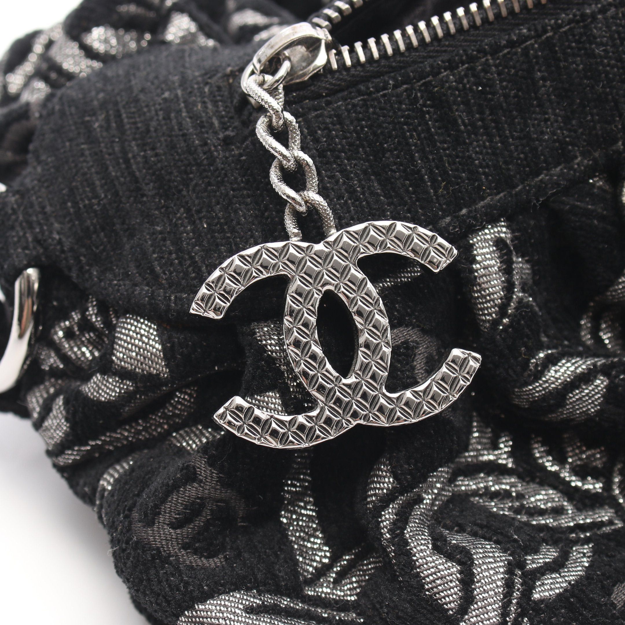 Chanel Chanel Coco Mark Chain Handbag Velor Black Silver Hardware Size ONE SIZE - 7 Thumbnail