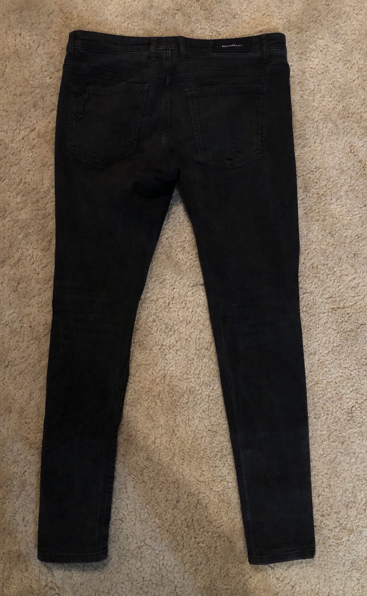 Represent Clo. Represent Essential Jet Black Knee Destroyer Denim Skinny Size US 34 / EU 50 - 4 Thumbnail