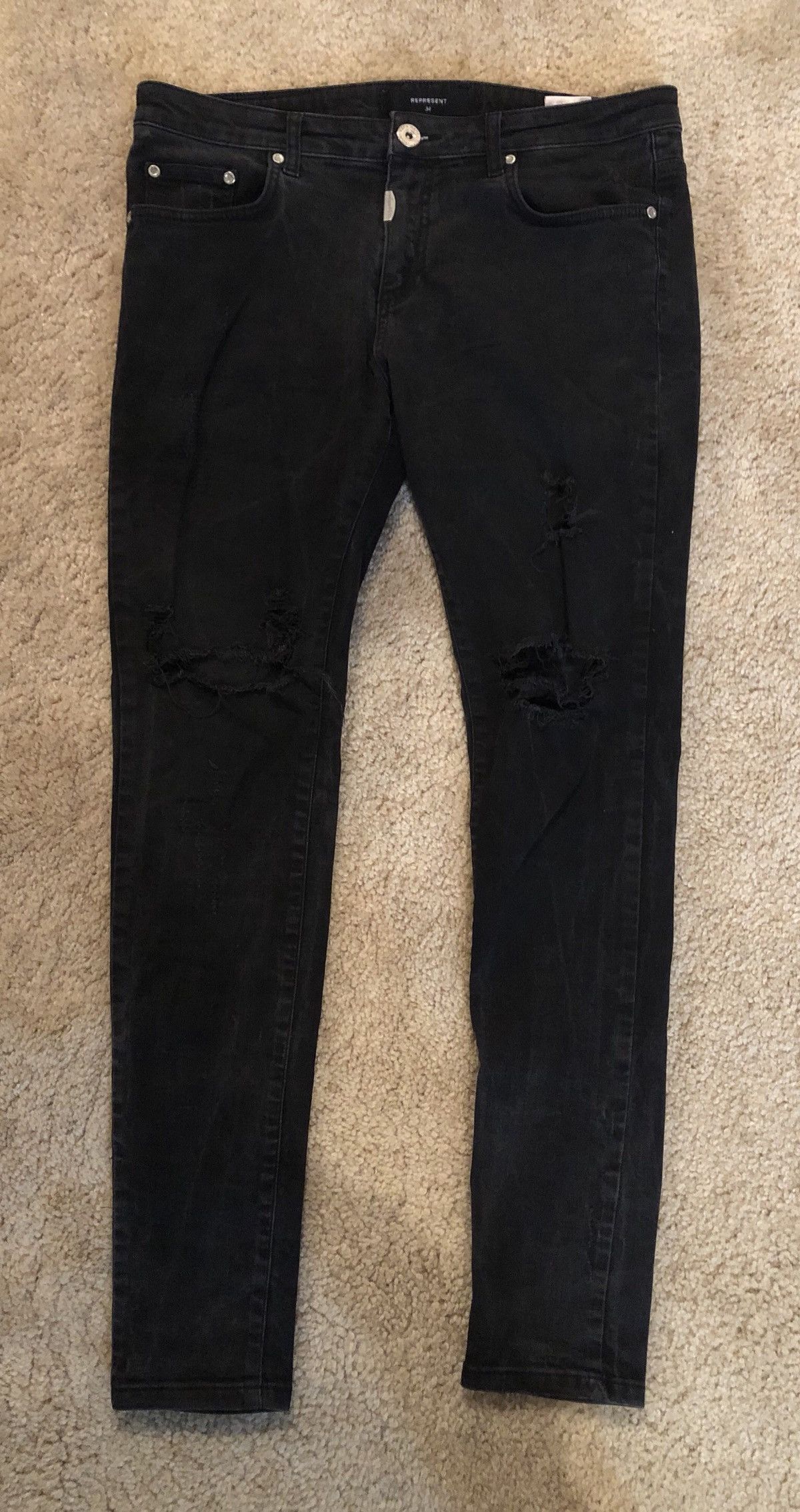 Represent Clo. Represent Essential Jet Black Knee Destroyer Denim Skinny Size US 34 / EU 50 - 2 Thumbnail