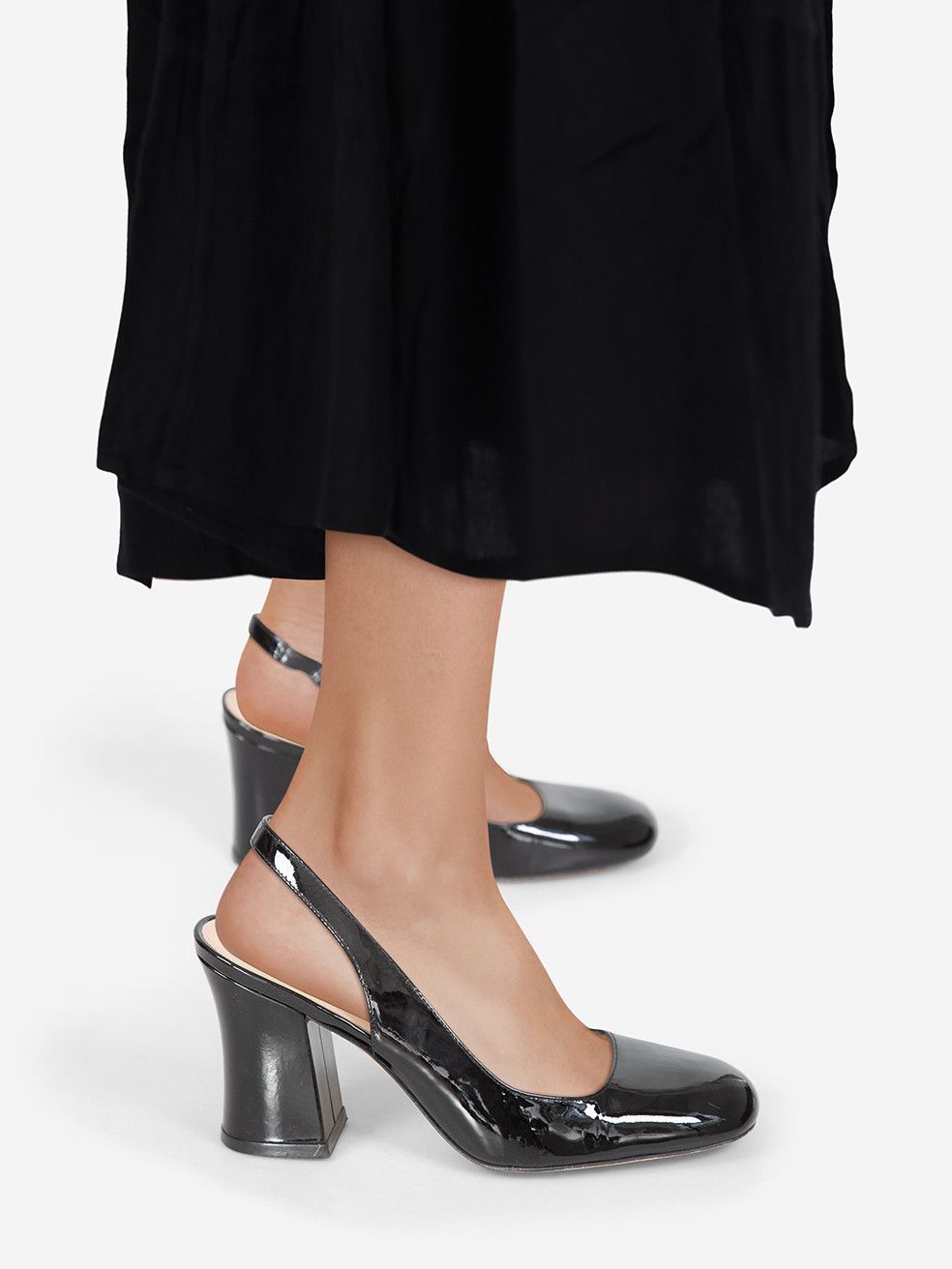 Stuart Weitzman Black Patent Round Toe Slingback Heels Size US 6.5 / IT 36.5 - 2 Thumbnail