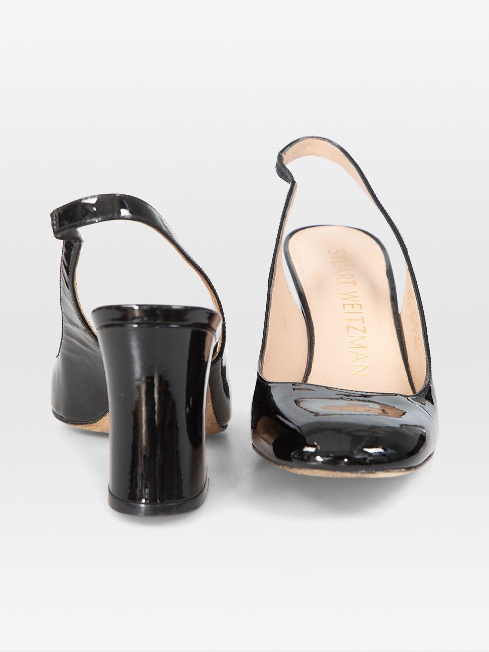 Stuart Weitzman Black Patent Round Toe Slingback Heels Size US 6.5 / IT 36.5 - 3 Thumbnail