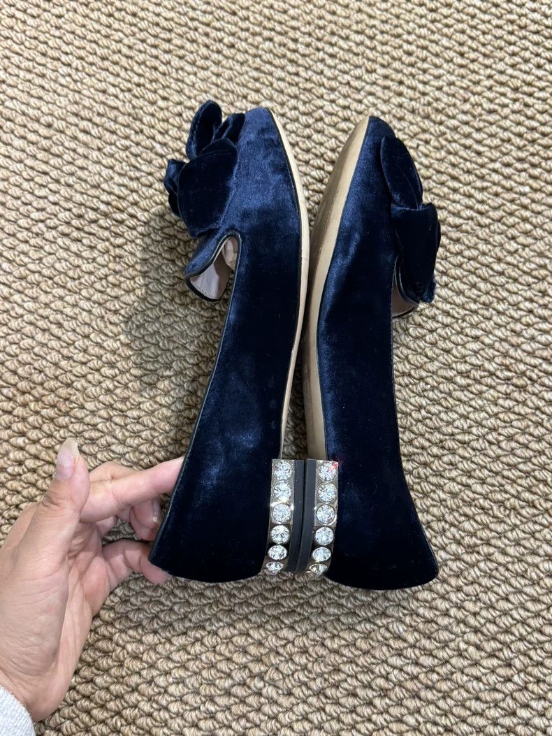 Prada Miu Miu Velvet Bow Flat Shoes Size 35.6 Size US 5 / IT 35 - 6 Thumbnail