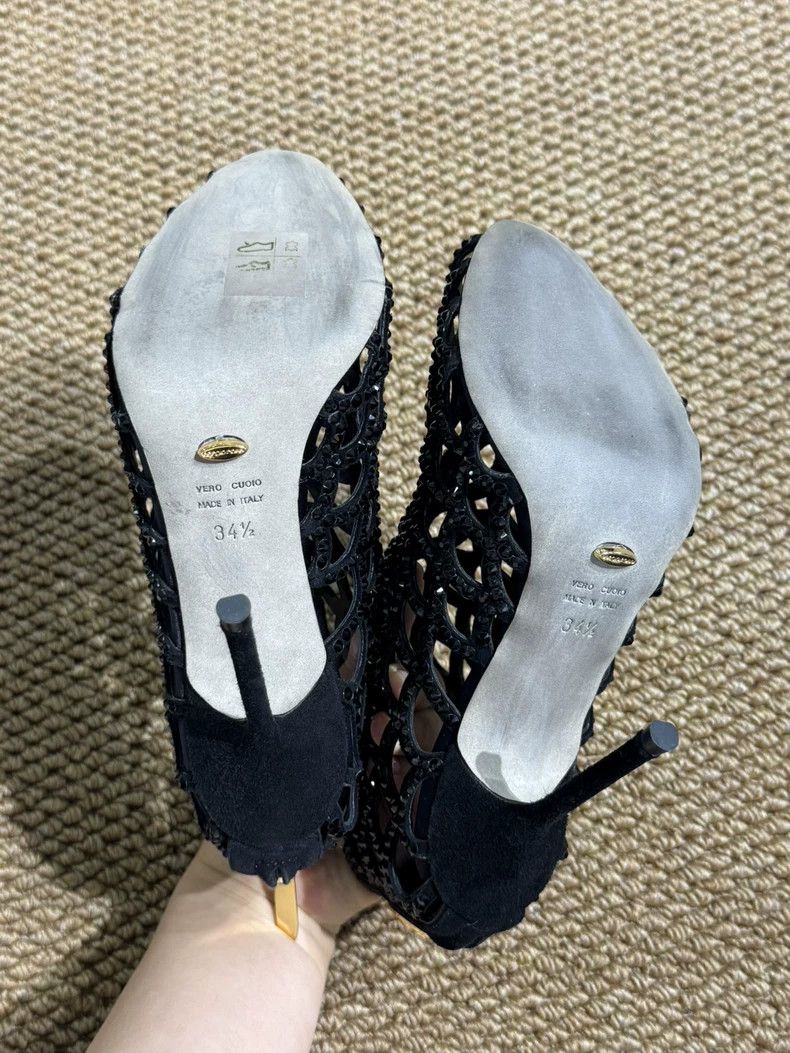 Jimmy Choo Sergio Rossi Black Heels with Rhinestones Size US 4 / IT 34 - 7 Thumbnail