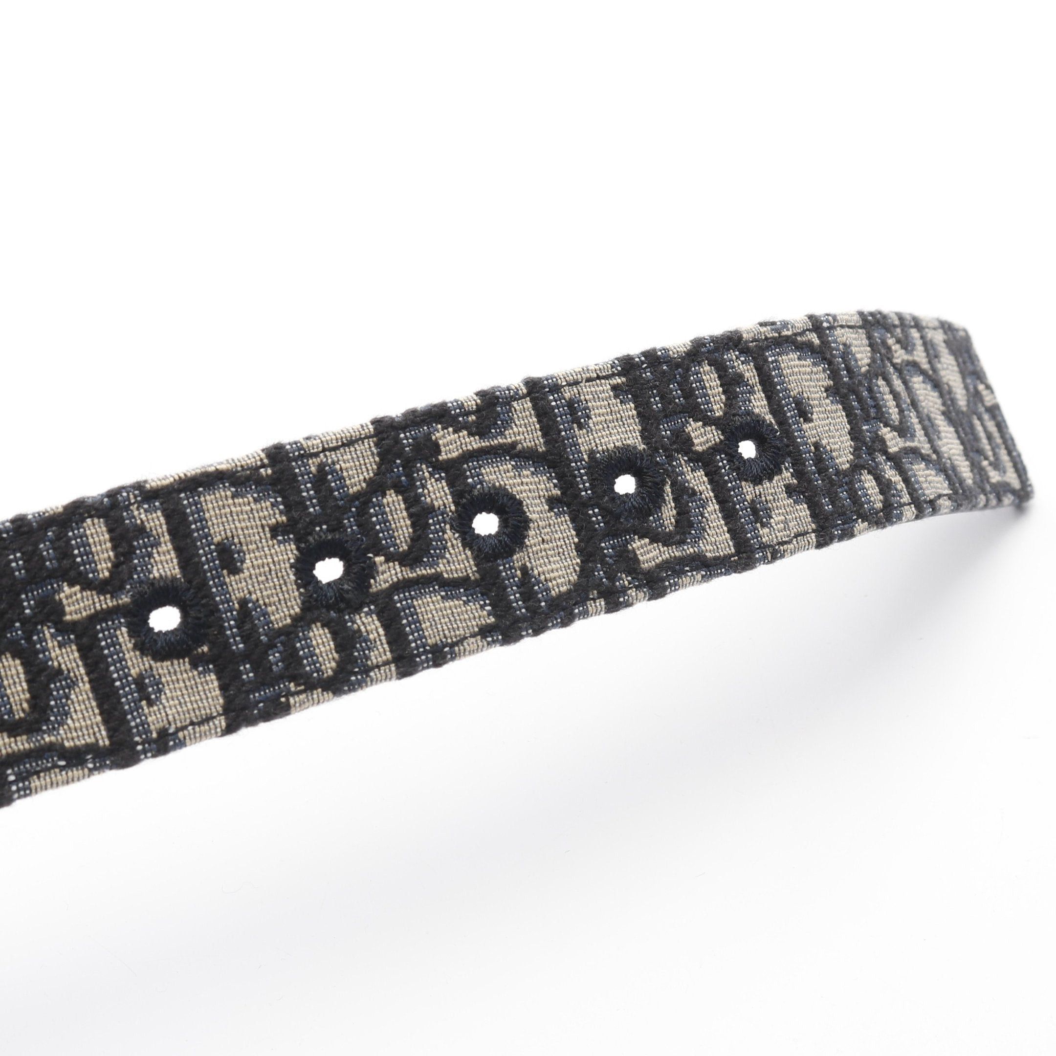 Dior Dior Oblique Jacquard Belt Canvas Leather Beige Dark Blue Size ONE SIZE - 3 Thumbnail