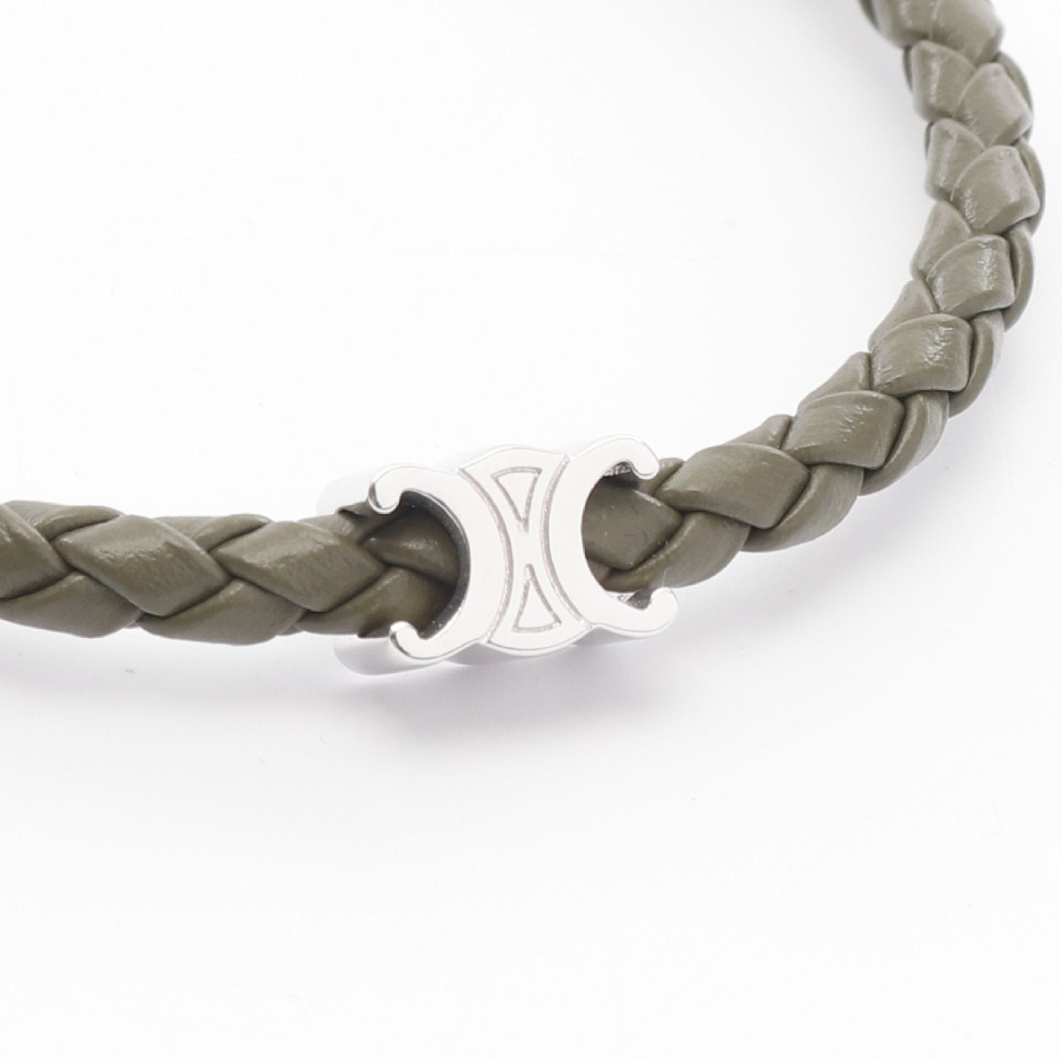Celine Celine Triomphe Peach Bracelet Leather Dark Green Silver Size ONE SIZE - 3 Thumbnail