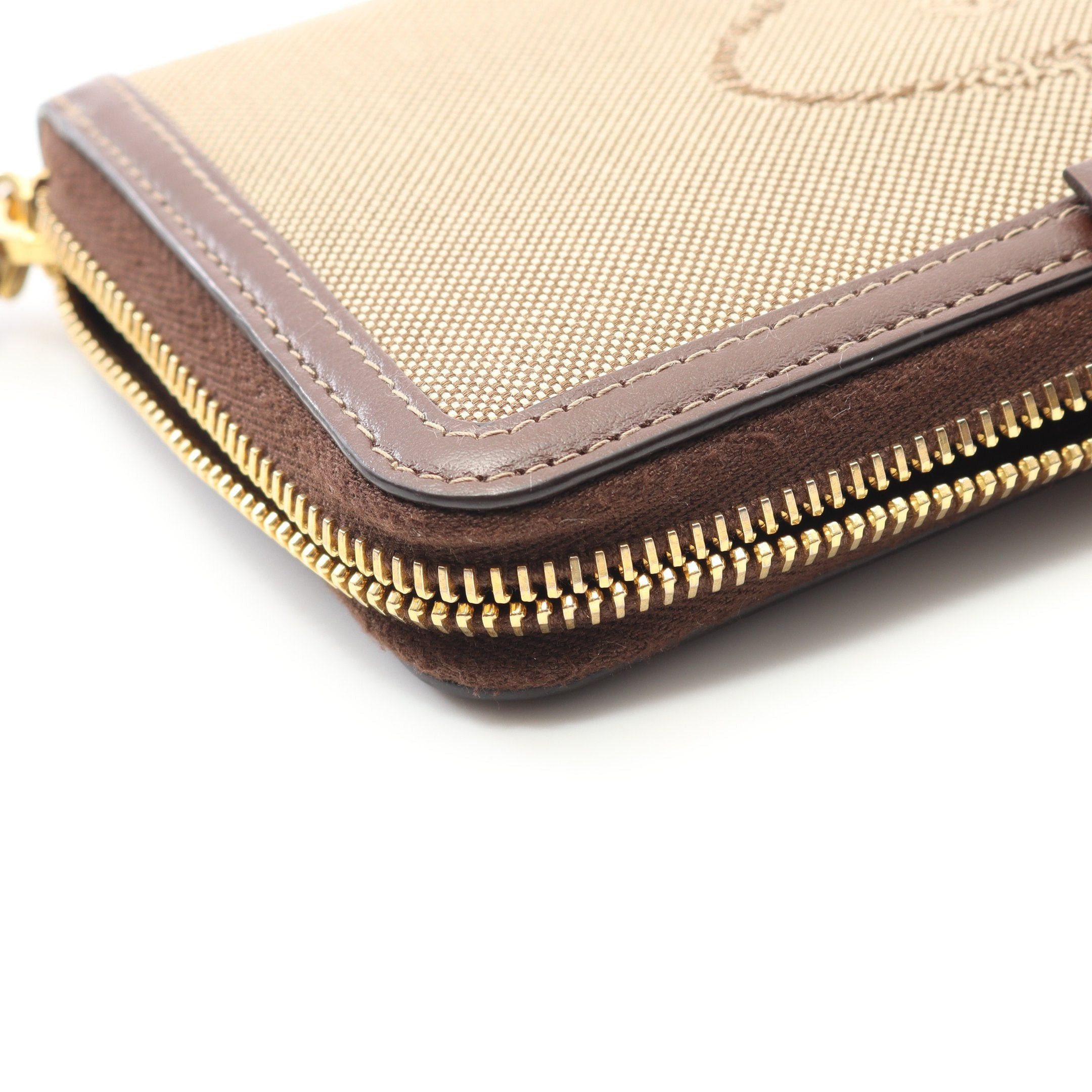 Prada Prada Logo Jacquard Round Zipper Long Wallet Canvas Leather Beige Dark Brown Size ONE SIZE - 6 Thumbnail