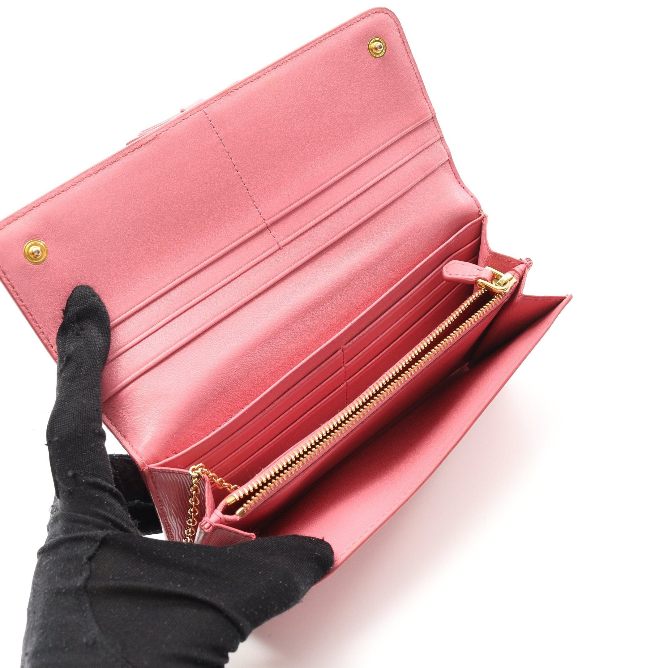 Prada Prada Vittello Move Tr Bi-Fold Long Wallet Saffiano Leather Pink Size ONE SIZE - 3 Thumbnail