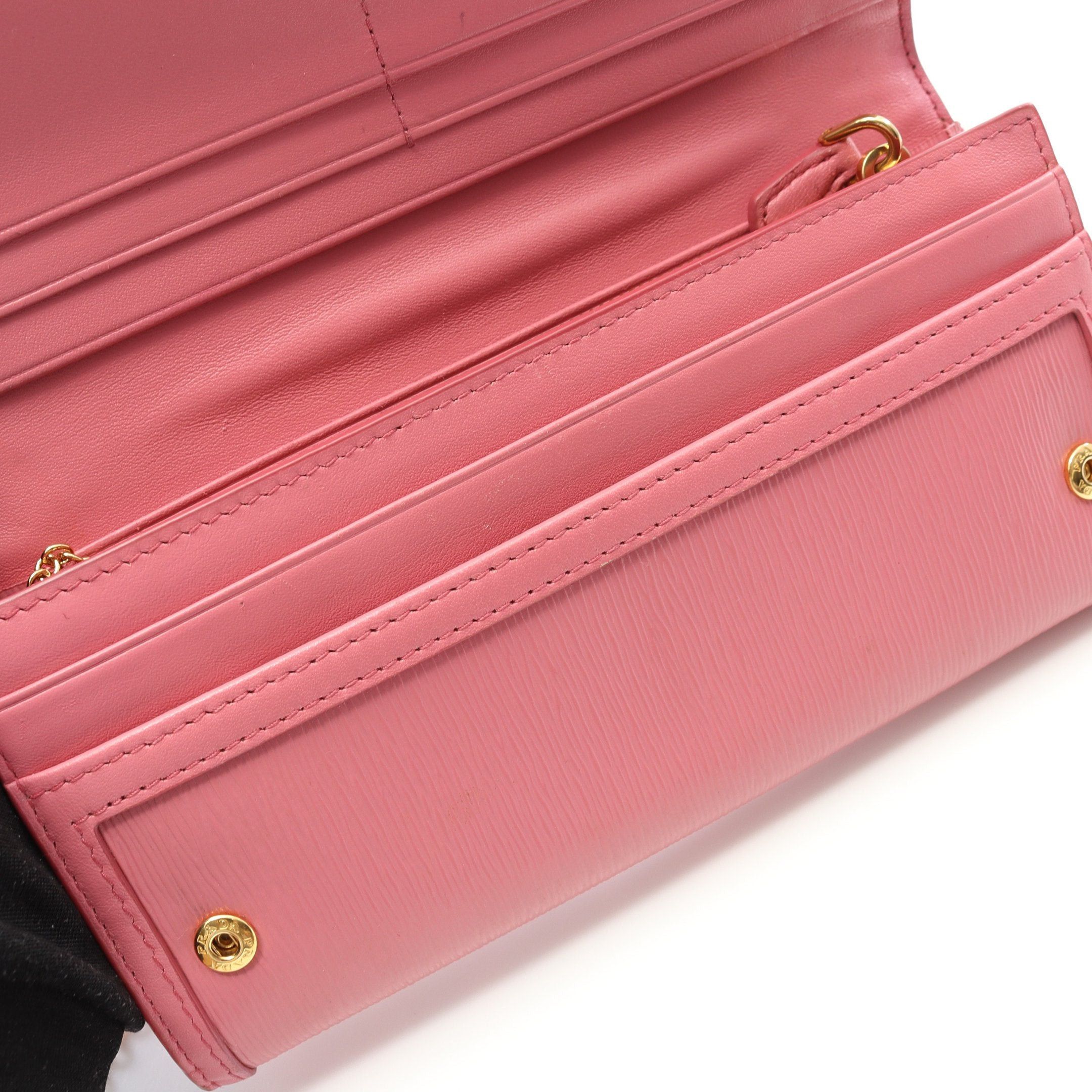 Prada Prada Vittello Move Tr Bi-Fold Long Wallet Saffiano Leather Pink Size ONE SIZE - 8 Thumbnail