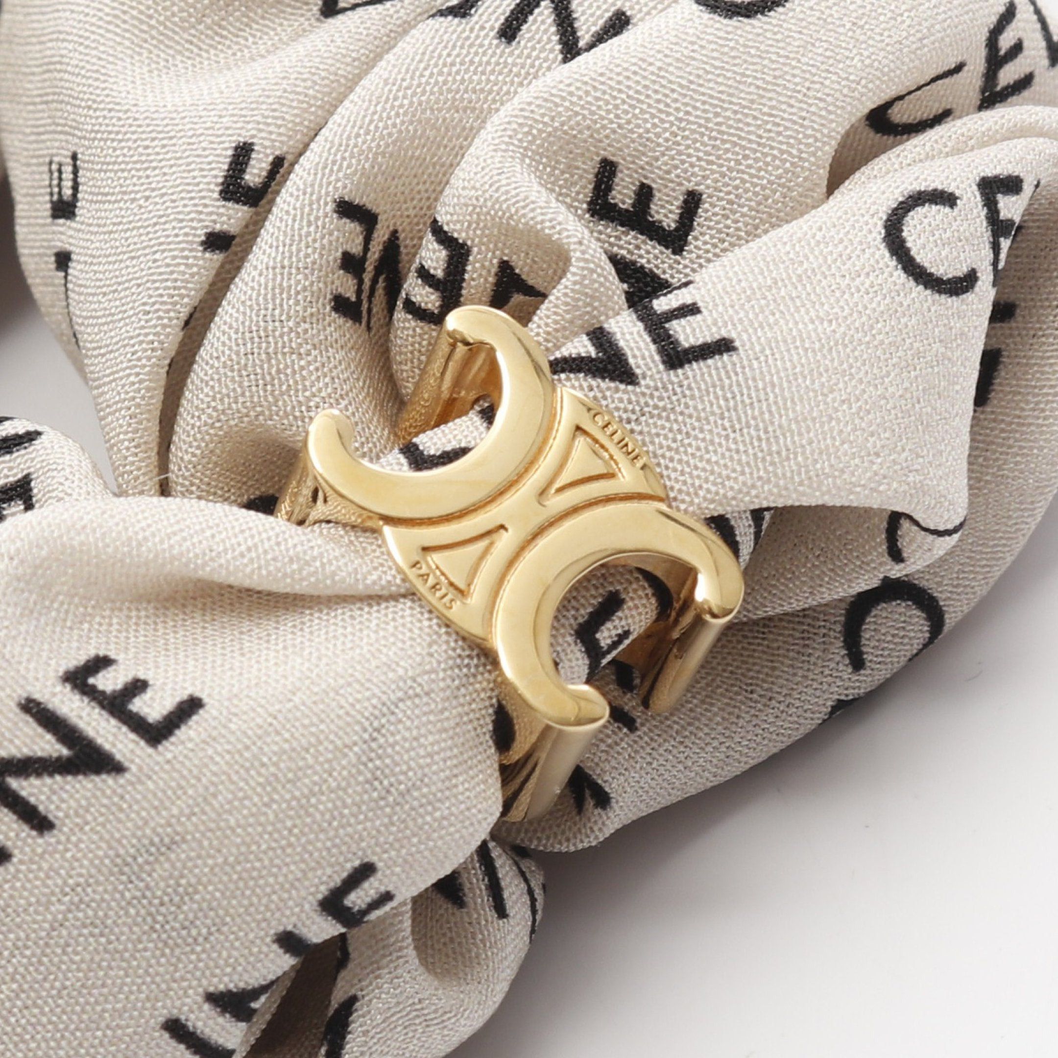 Celine Celine Triomphe Scrunchie Hair Accessory Silk Beige Black Size ONE SIZE - 4 Thumbnail