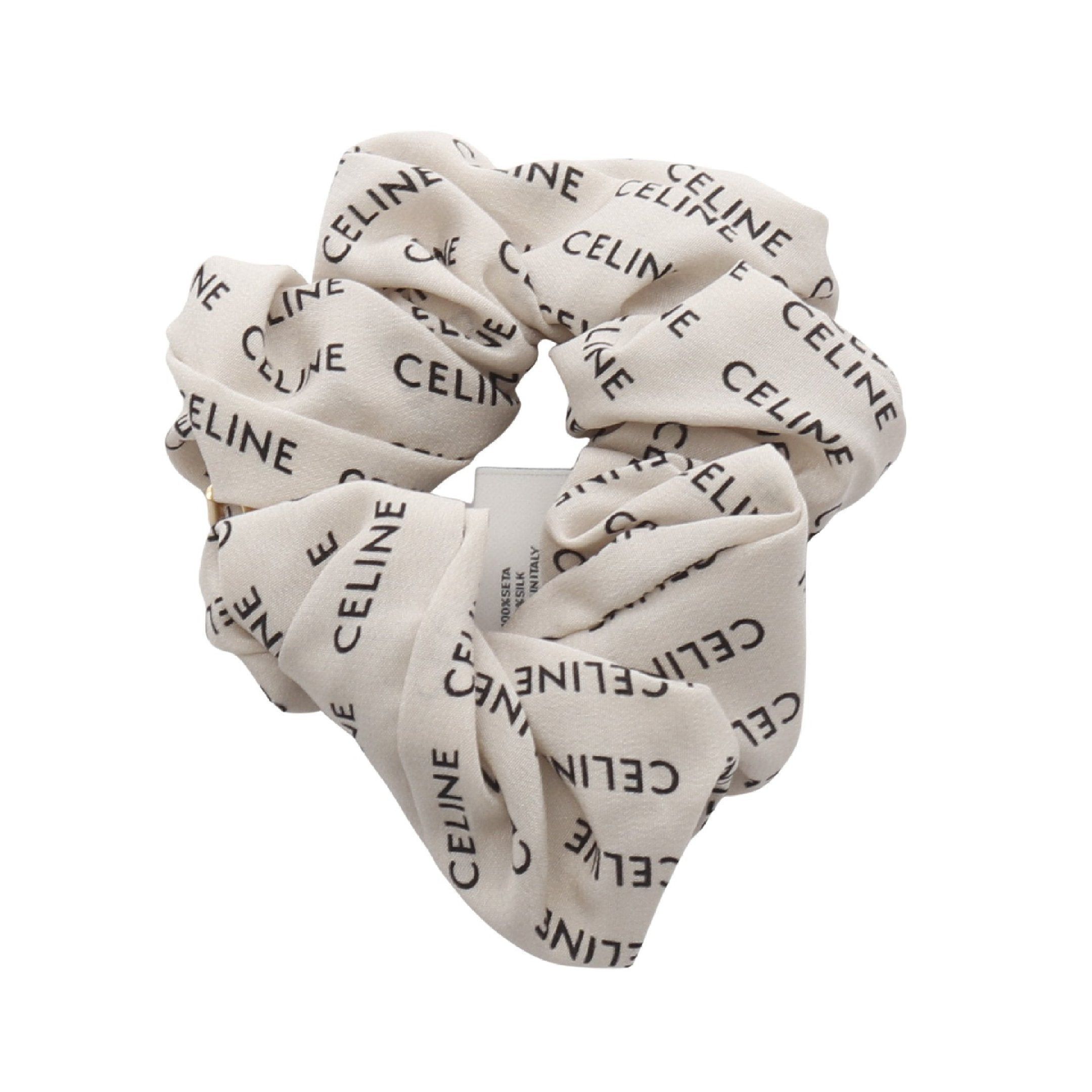 Celine Celine Triomphe Scrunchie Hair Accessory Silk Beige Black Size ONE SIZE - 2 Thumbnail