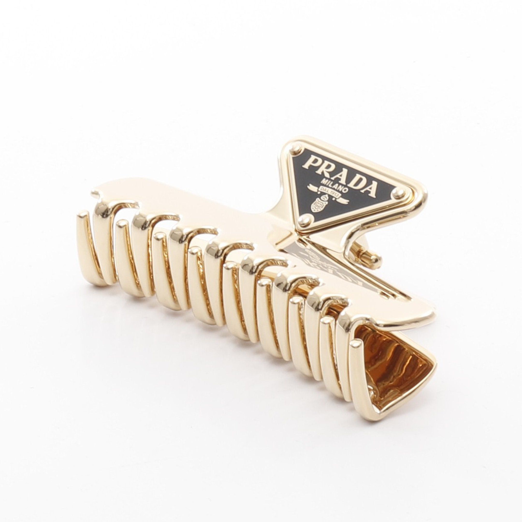 Prada Prada Triangle Logo Hair Clip Gp Gold Black Size ONE SIZE - 2 Thumbnail