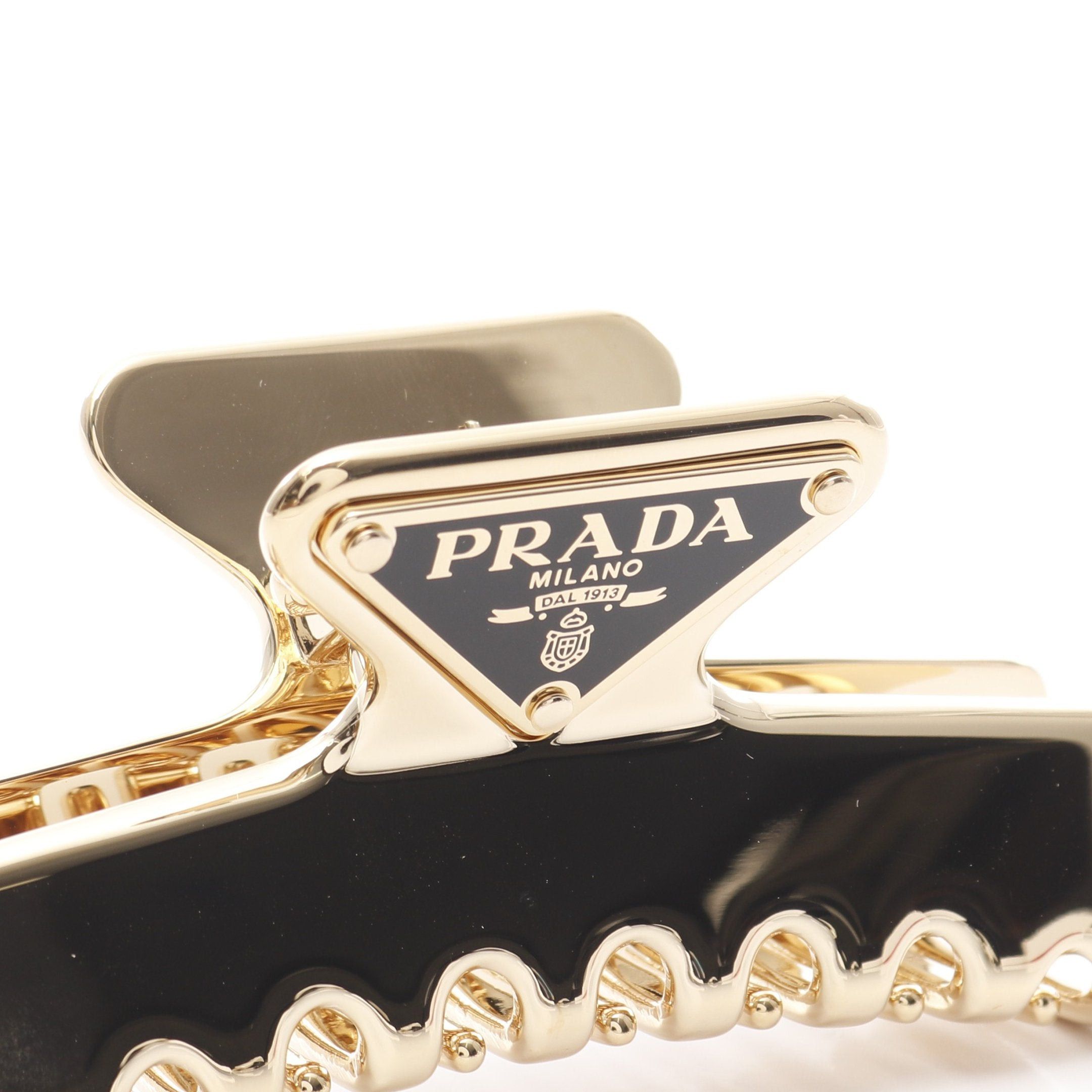 Prada Prada Triangle Logo Hair Clip Gp Gold Black Size ONE SIZE - 4 Thumbnail