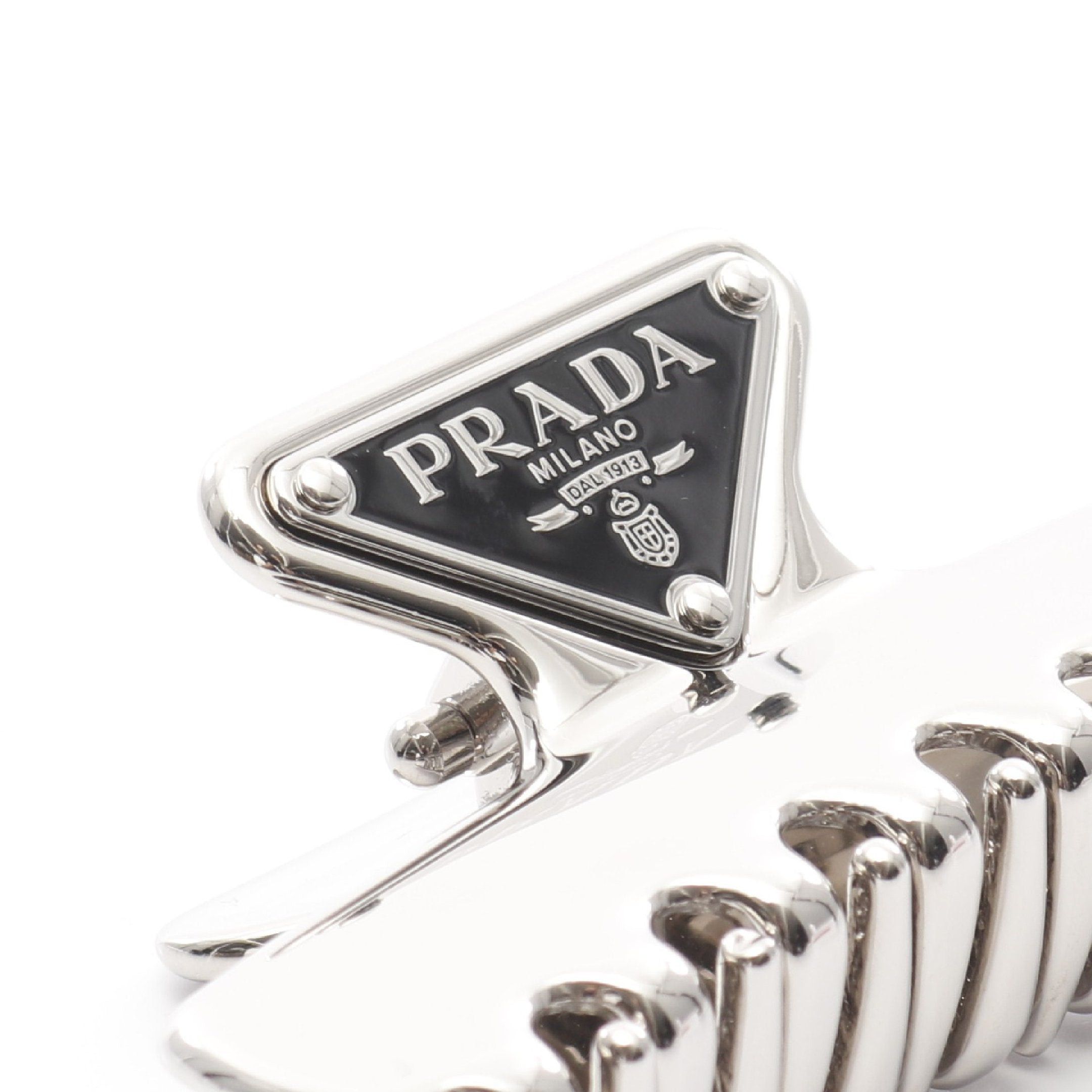 Prada Prada Triangle Logo Hair Clip Silver Black Size ONE SIZE - 4 Thumbnail