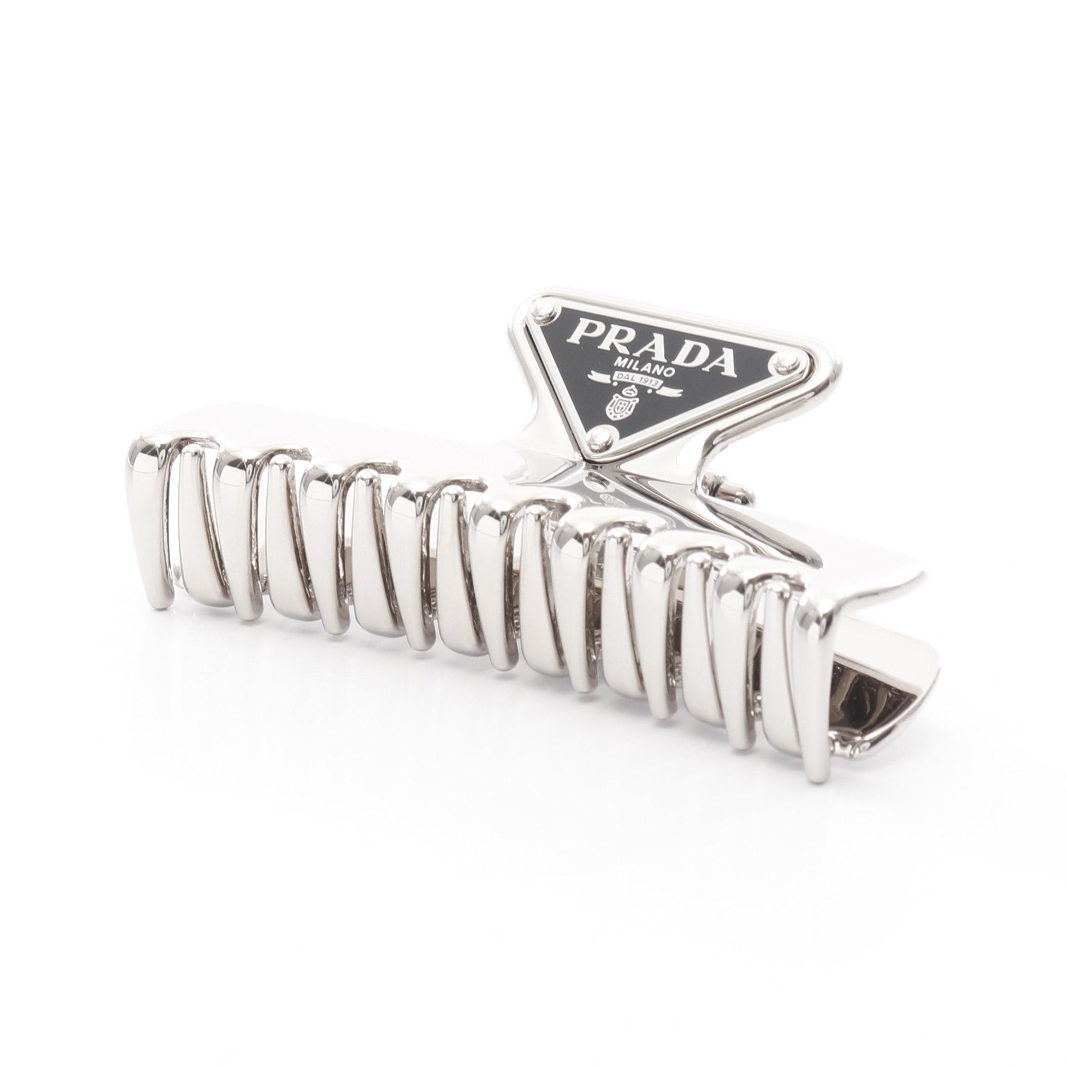 Prada Prada Triangle Logo Hair Clip Silver Black Size ONE SIZE - 2 Thumbnail
