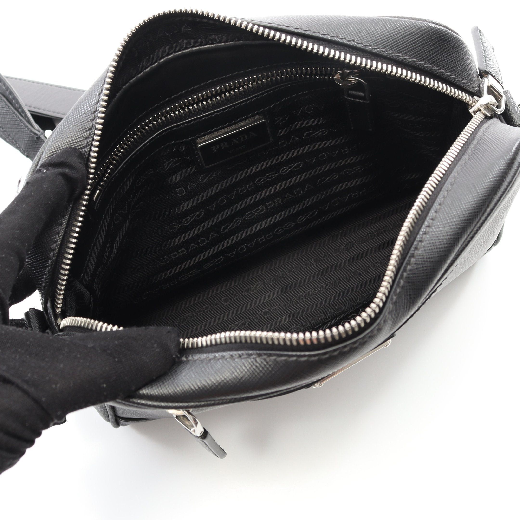 Prada Prada Saffiano Travel Shoulder Bag Leather Black Size ONE SIZE - 3 Thumbnail