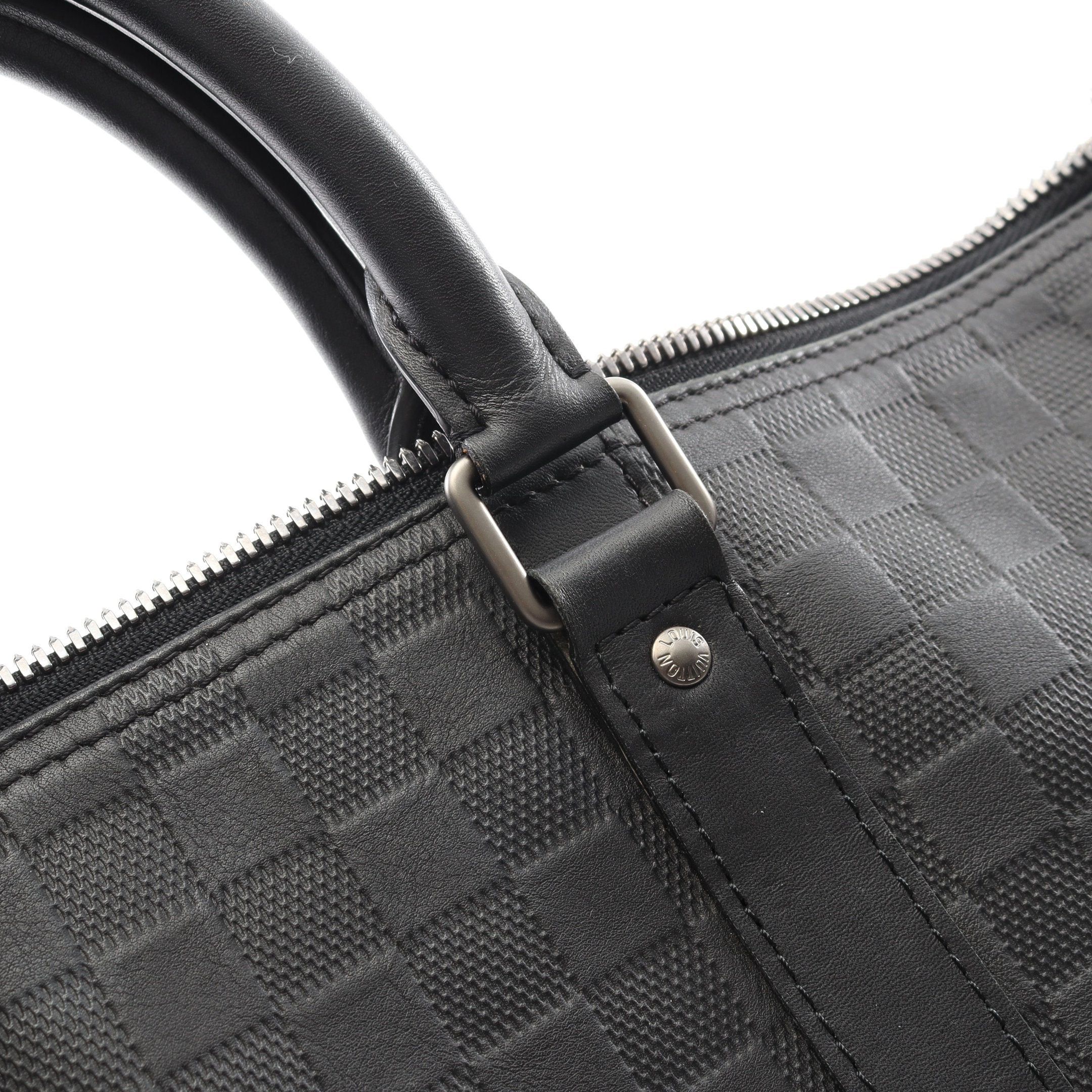 Louis Vuitton Louis Vuitton Keepall 45 Damier Infini Onyx Boston Bag Leather Black Size ONE SIZE - 9 Thumbnail