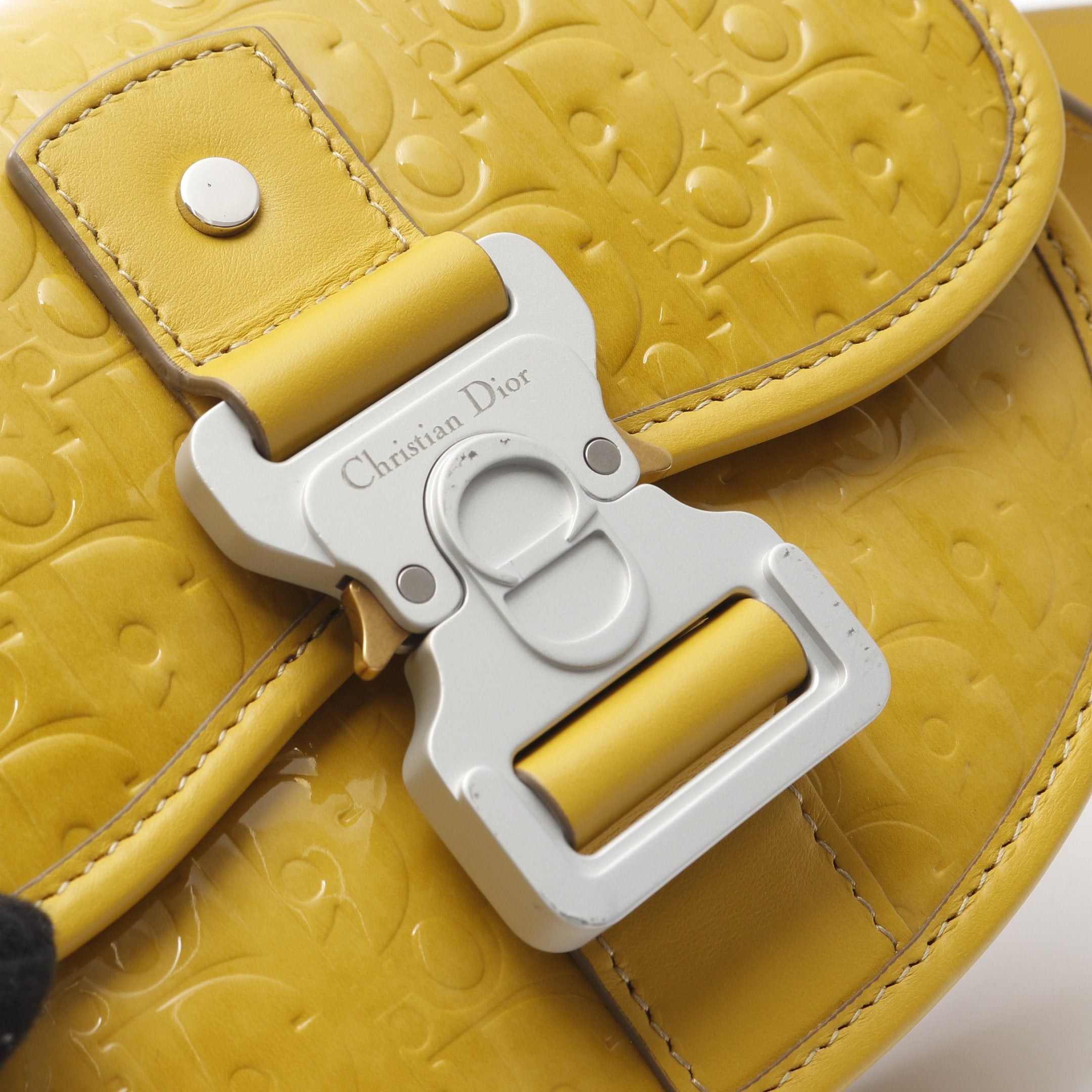 Dior Dior Gallop Oblique Shoulder Bag Embossed Logo Patent Leather Yellow Size ONE SIZE - 8 Thumbnail
