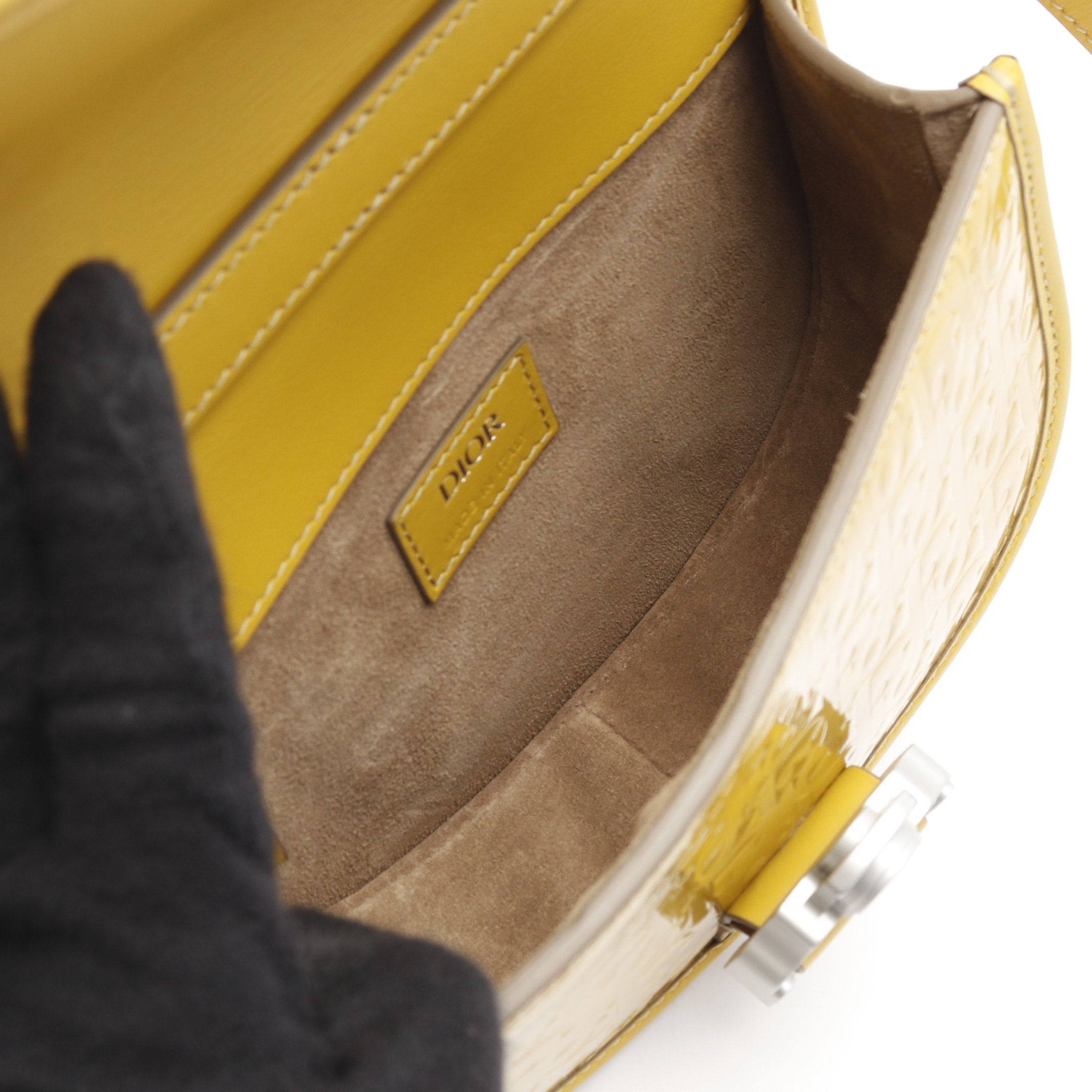 Dior Dior Gallop Oblique Shoulder Bag Embossed Logo Patent Leather Yellow Size ONE SIZE - 3 Thumbnail