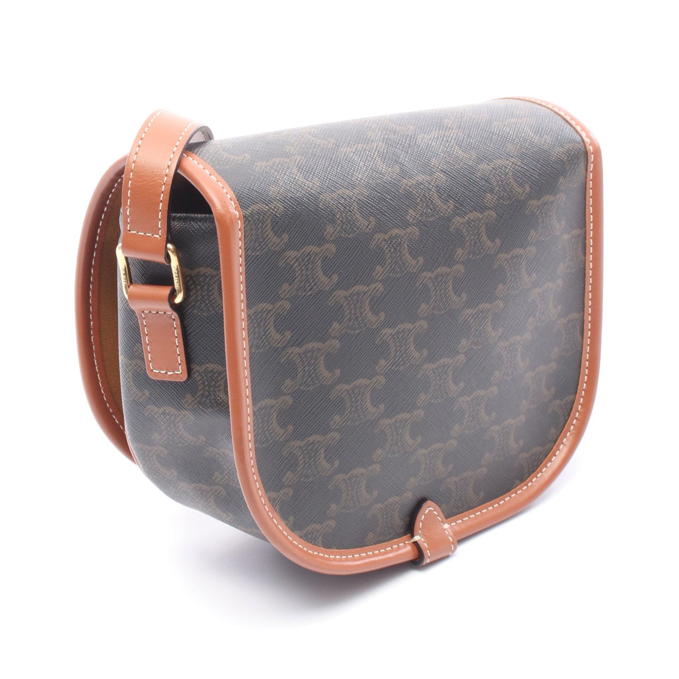 Celine Celine Falco Medium Bag Triomphe Shoulder Leather Black Brown Size ONE SIZE - 2 Thumbnail