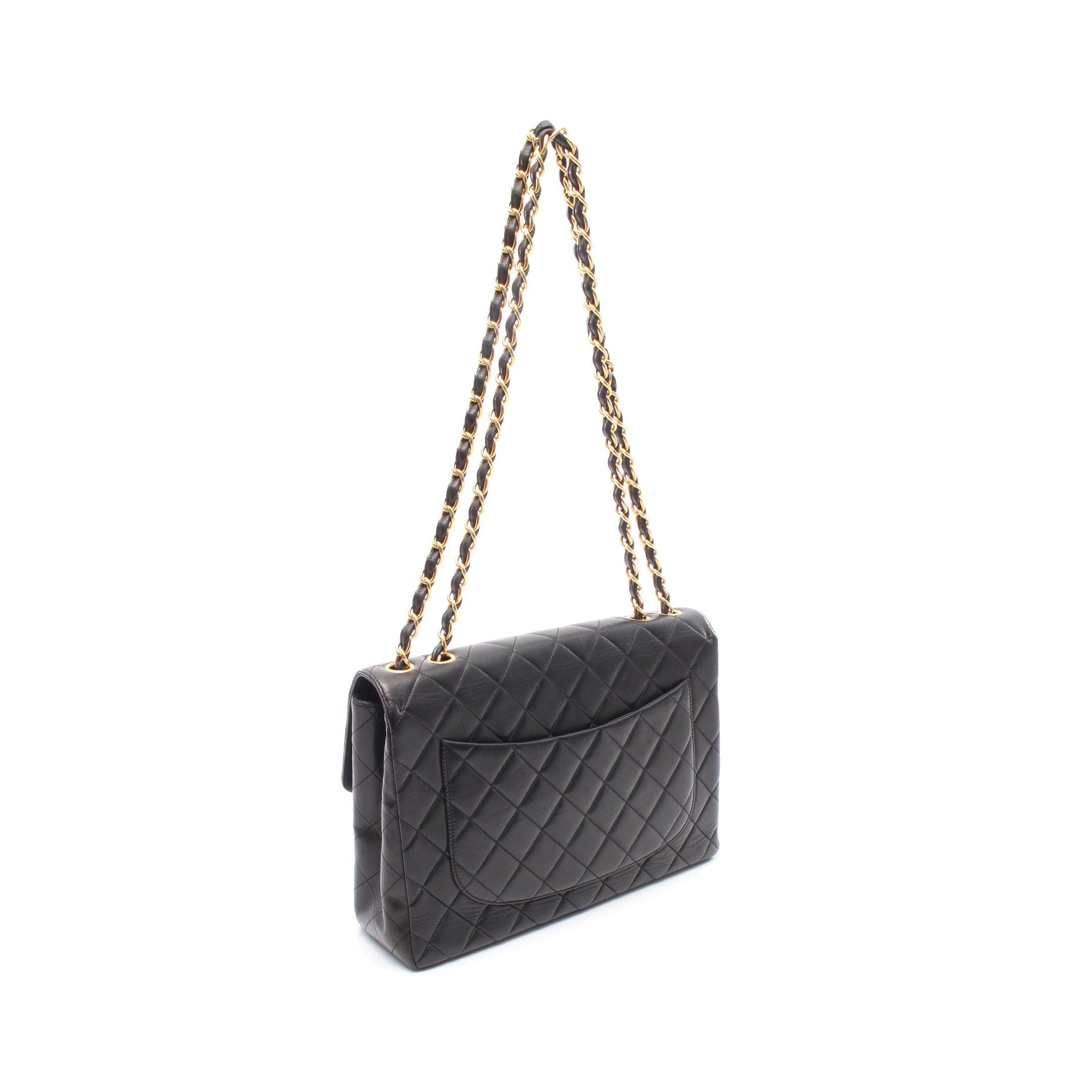 Chanel Chanel Decamatlassé 30 Single Flap Double Chain Shoulder Bag Lambskin Black Gold Hardware Size ONE SIZE - 2 Thumbnail